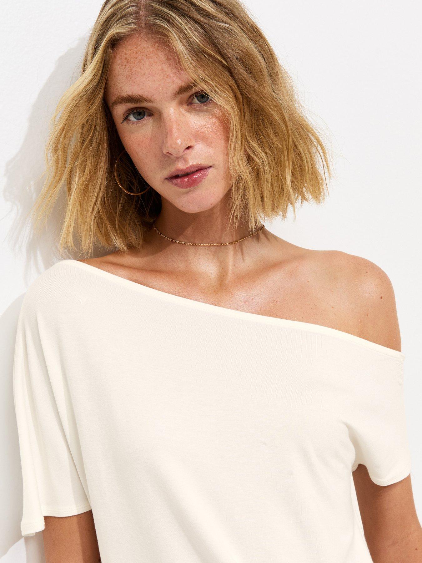 Image 5 of 6 of New Look Jersey Off The Shoulder Top - Cream