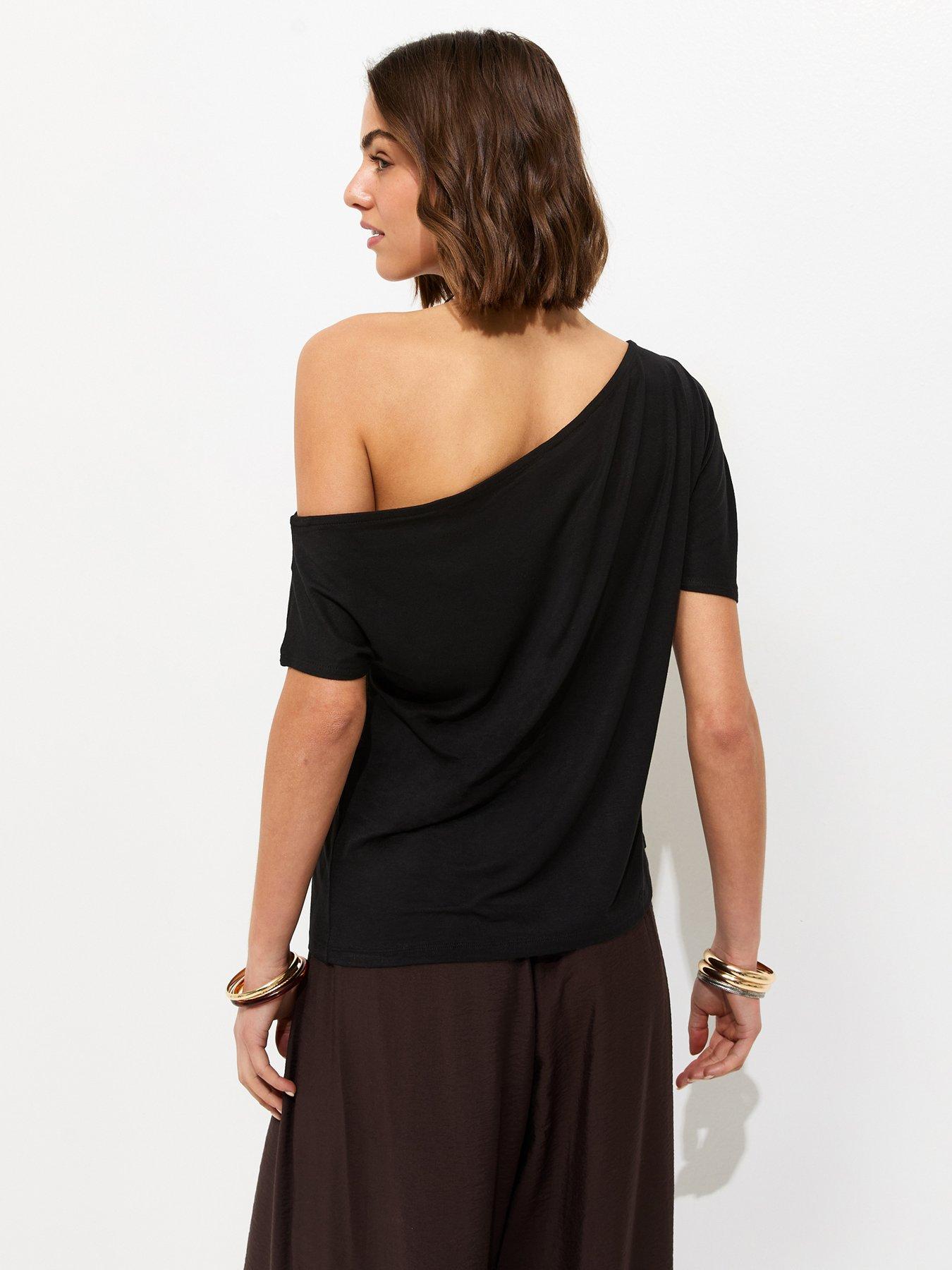 Image 2 of 5 of New Look Jersey Off The Shoulder Top - Black
