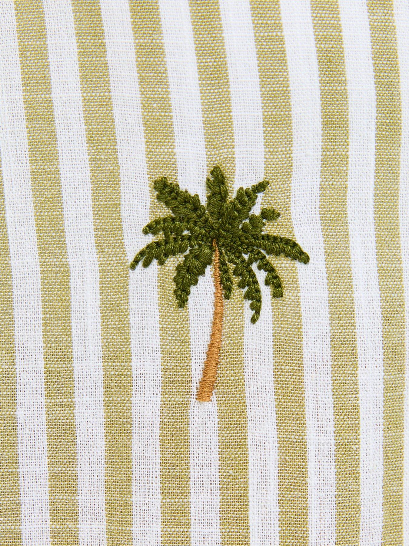 Image 5 of 5 of New Look Striped Palm Tree Embroidered Shirt - Green