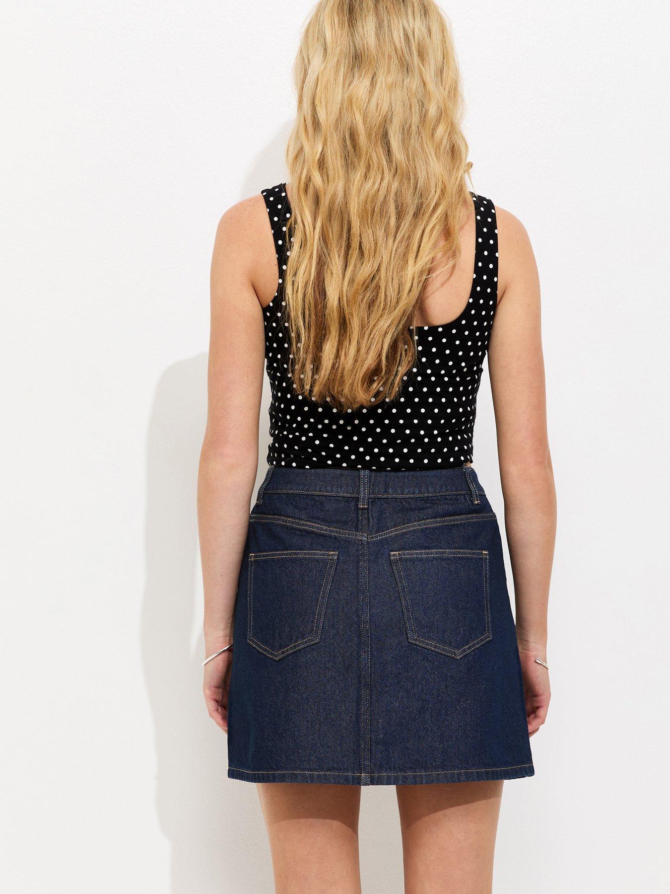 Image 2 of 5 of New Look Navy Denim A-Line Mini Skirt - Blue