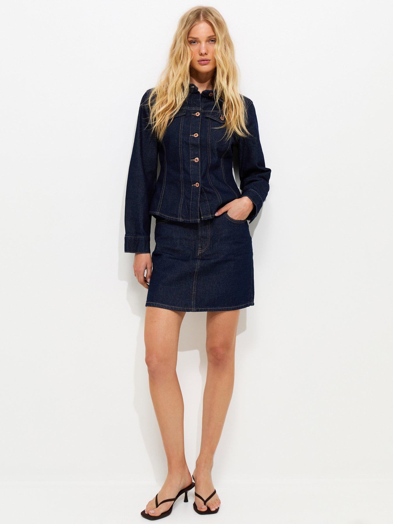 Image 3 of 5 of New Look Navy Denim A-Line Mini Skirt - Blue