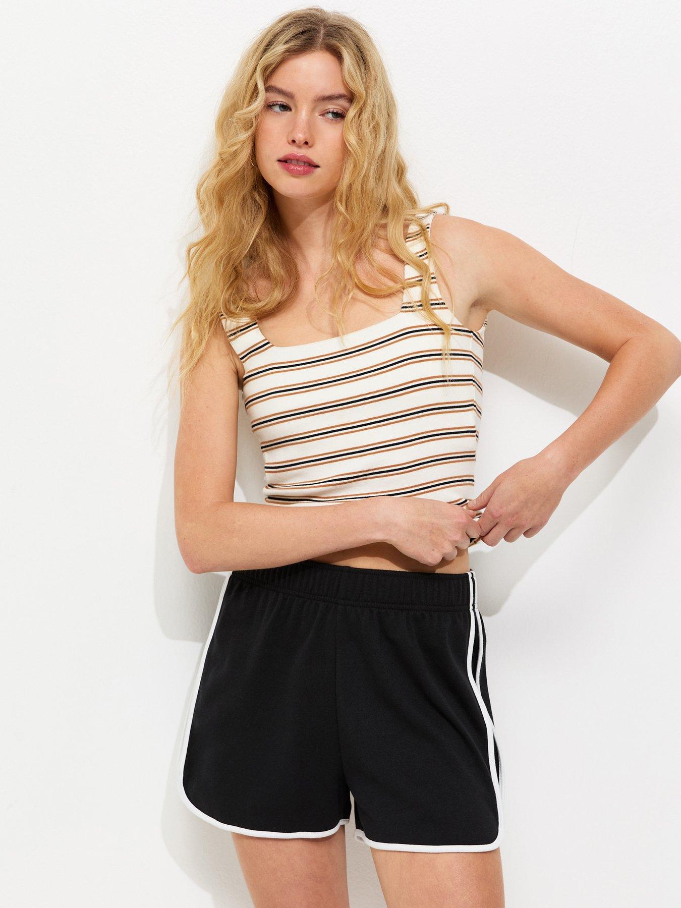 Image 1 of 5 of New Look Side Stripe Jersey Running Shorts - Black