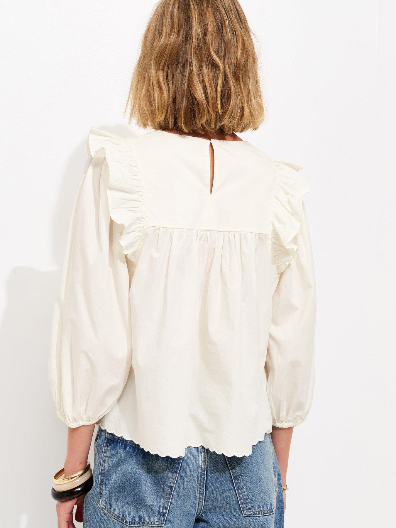 Image 2 of 5 of New Look Broderie Frill Trim Blouse - Cream