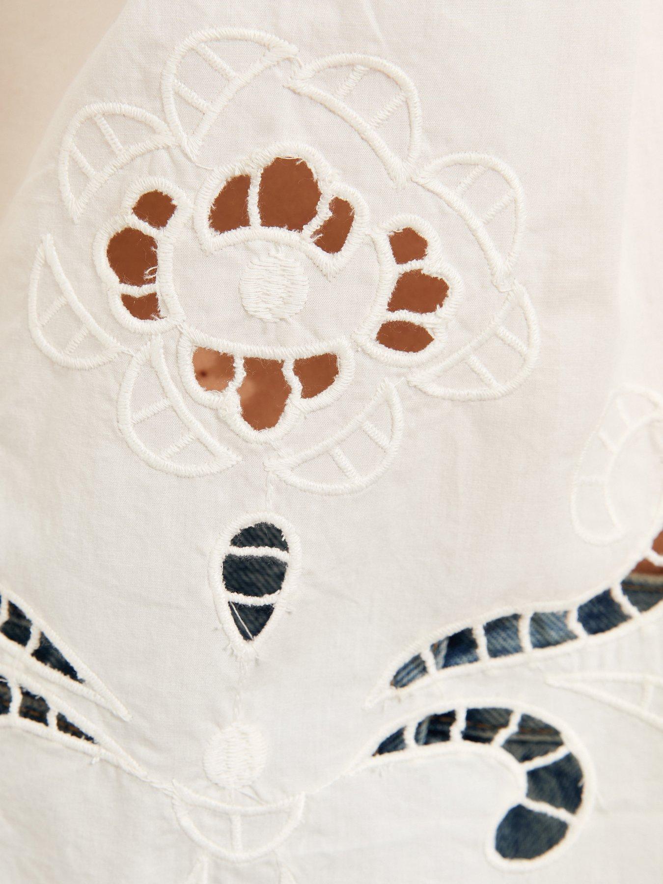 Image 5 of 5 of New Look Broderie Frill Trim Blouse - Cream