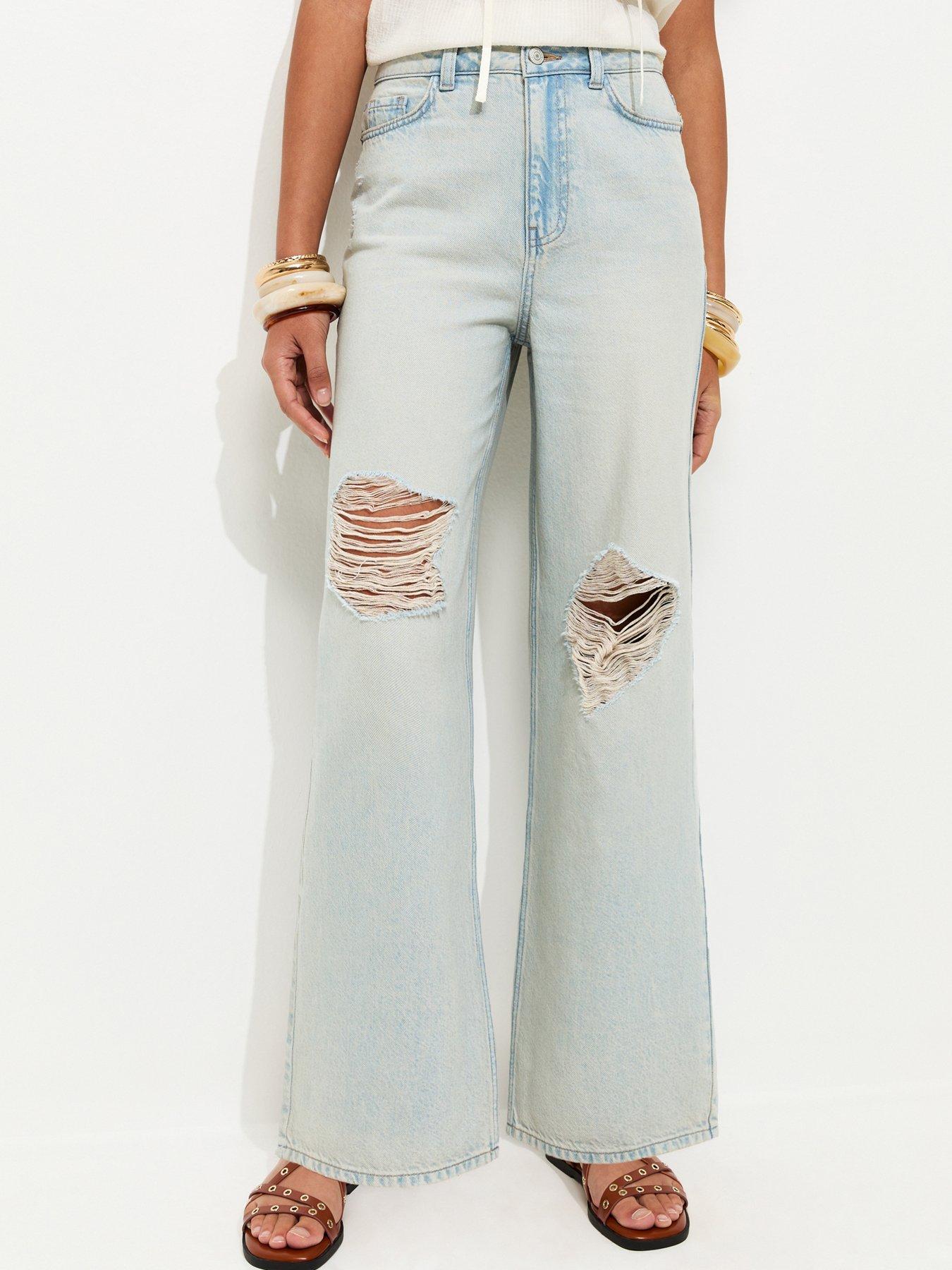 New Look Ripped Knee Wide Leg Adalae Jeans - Blue