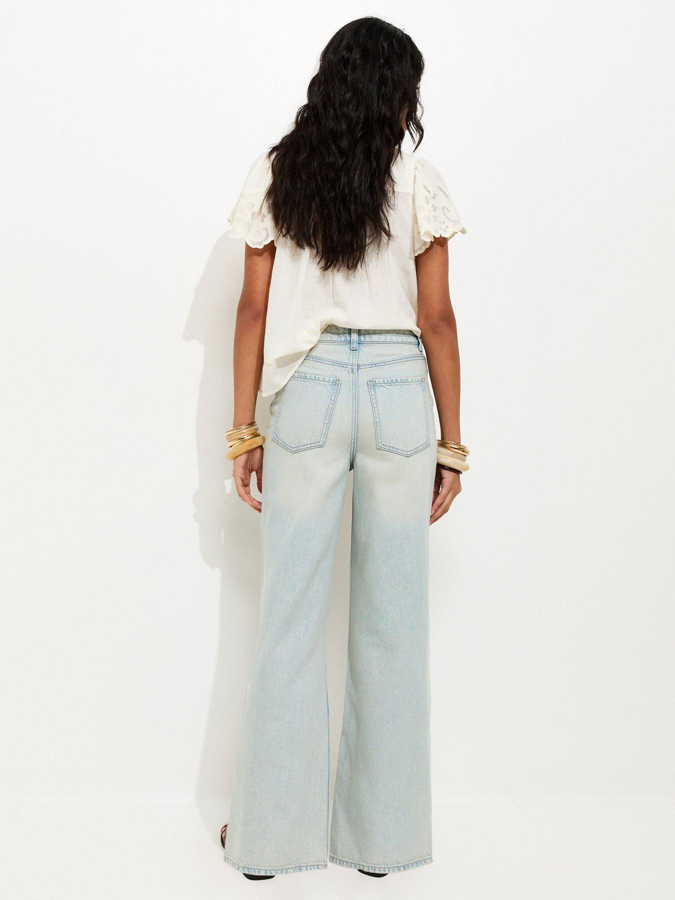 Image 2 of 5 of New Look Ripped Knee Wide Leg Adalae Jeans - Blue
