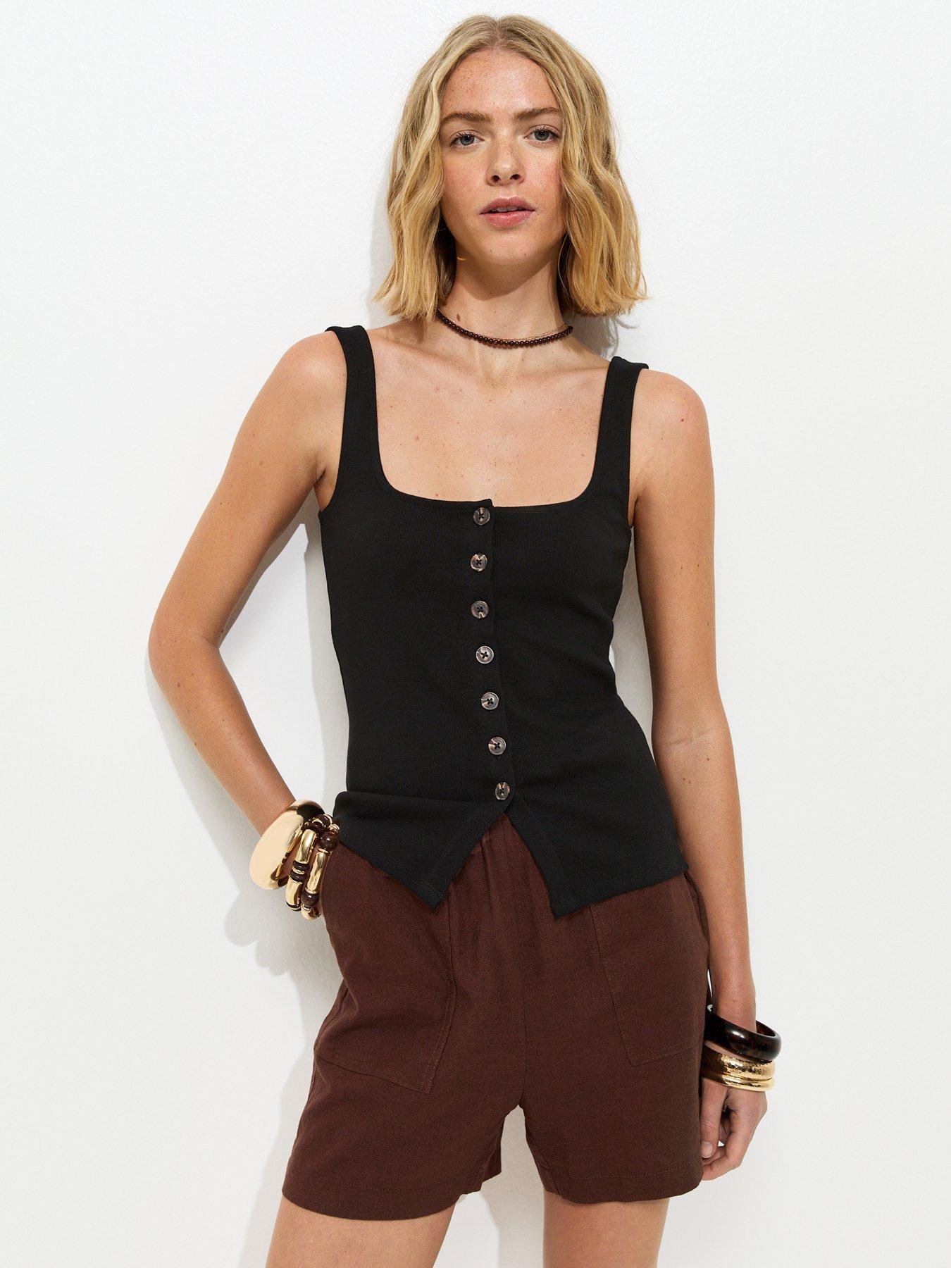 New Look Premium Button Through Vest Top - Black