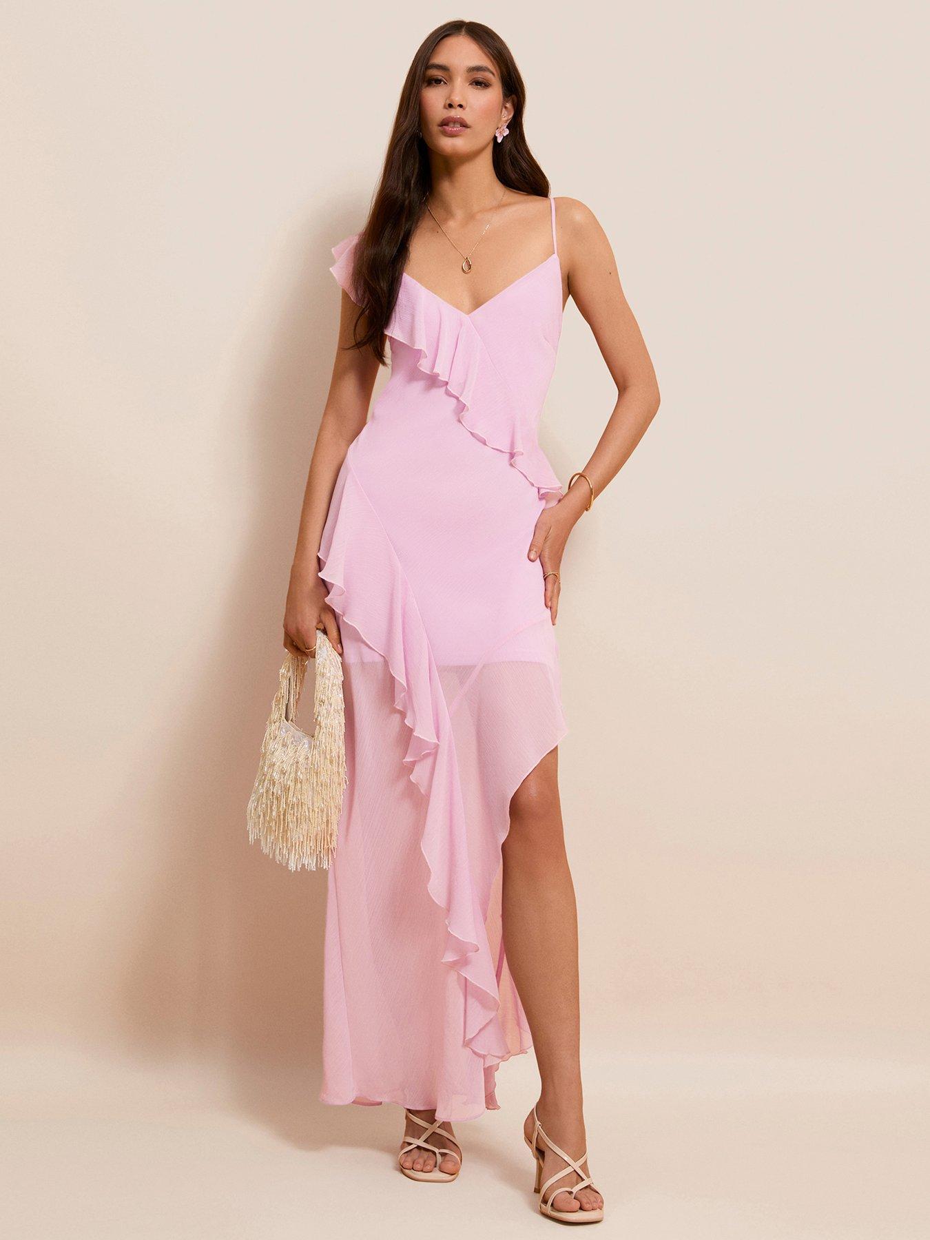 New Look Chiffon Ruffle Trim Strappy Midi Dress - Pink
