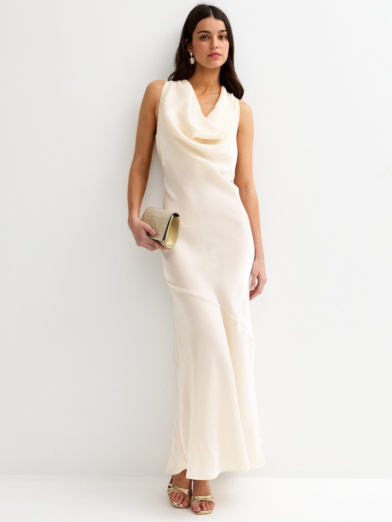 New Look Satin Cowl Neck Maxi Dress - Cream