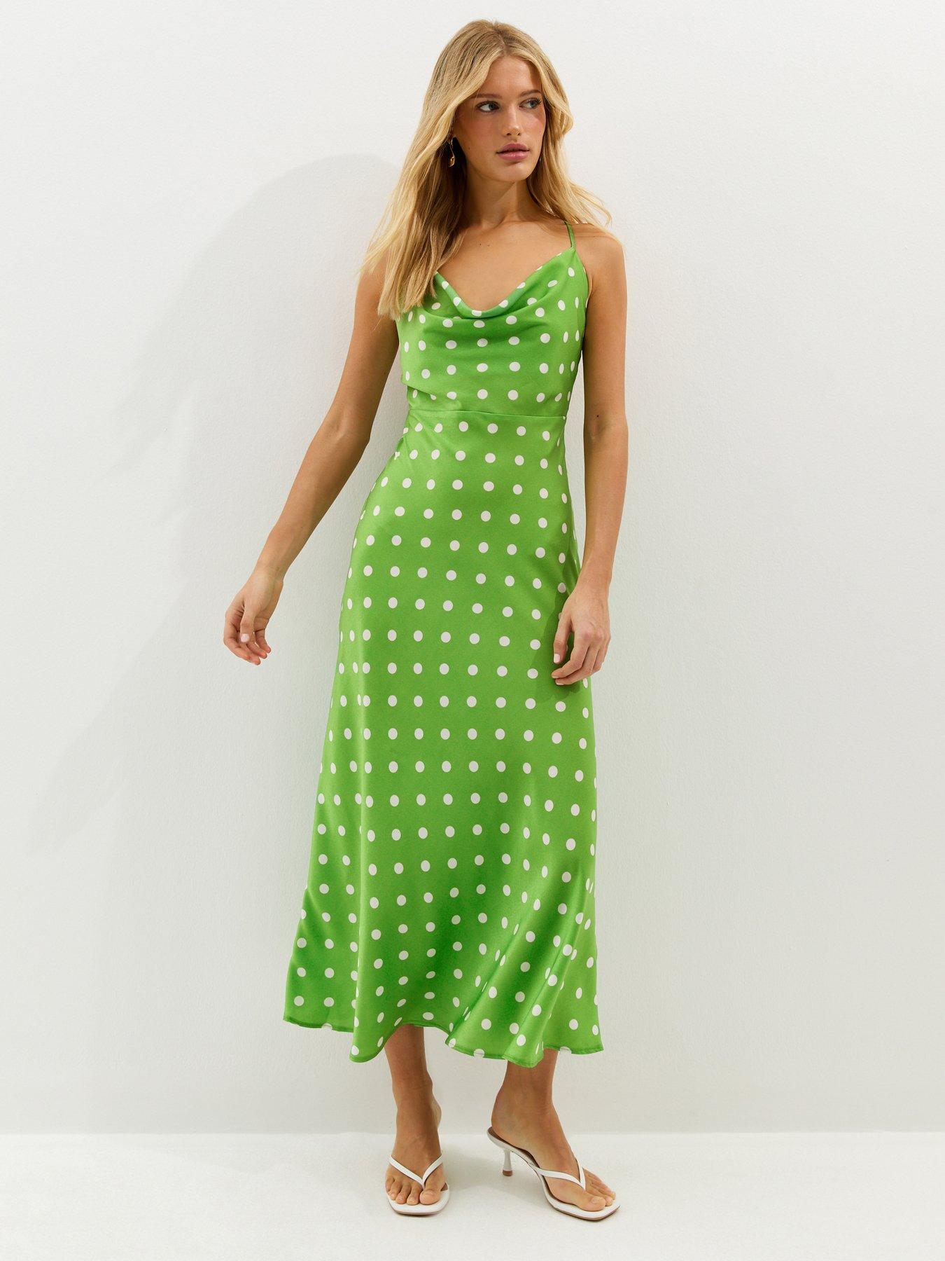 knee length dresses for ladies Green Abstract Printed Tie Waist Strappy Midi Dress – AX Paris US