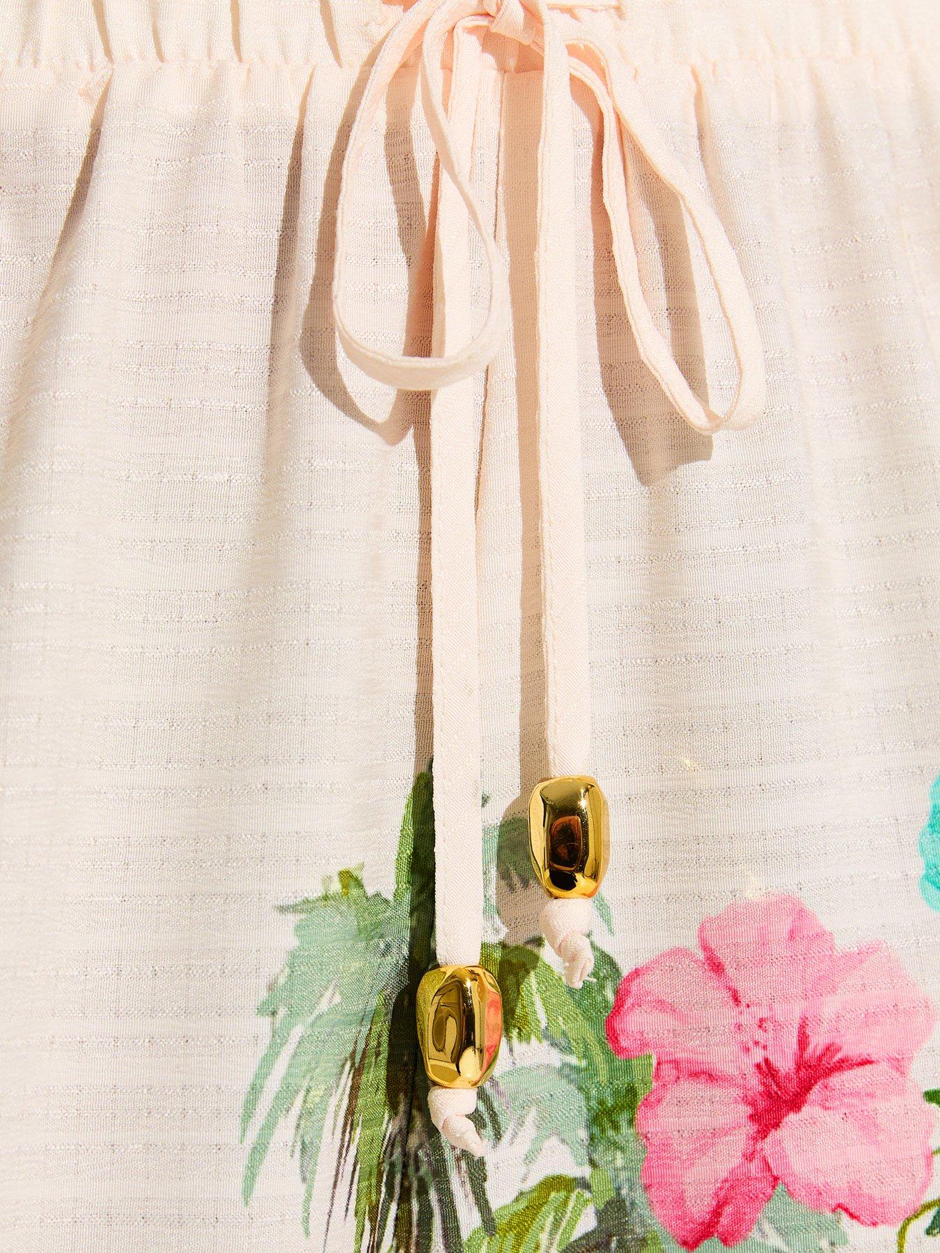 Image 5 of 5 of New Look Tropical Print Wide Leg Trousers - White