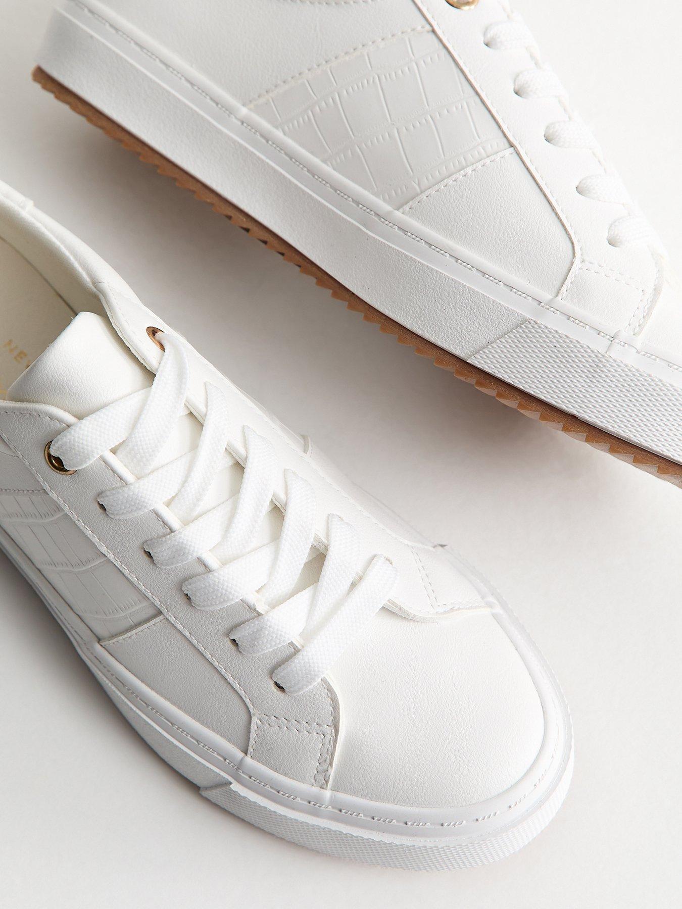 Image 4 of 4 of New Look Faux Leather Croc Embossed Trainers - White