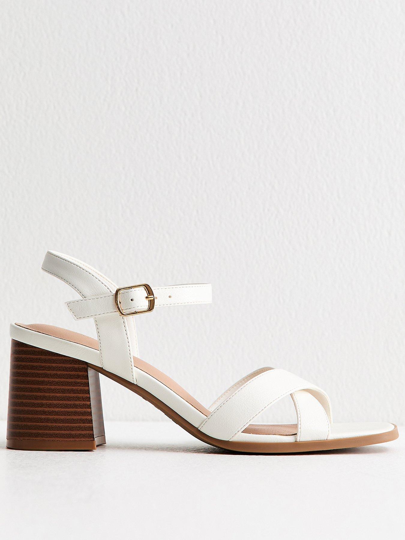 Image 2 of 5 of New Look Faux Leather Block Heel Sandals - White