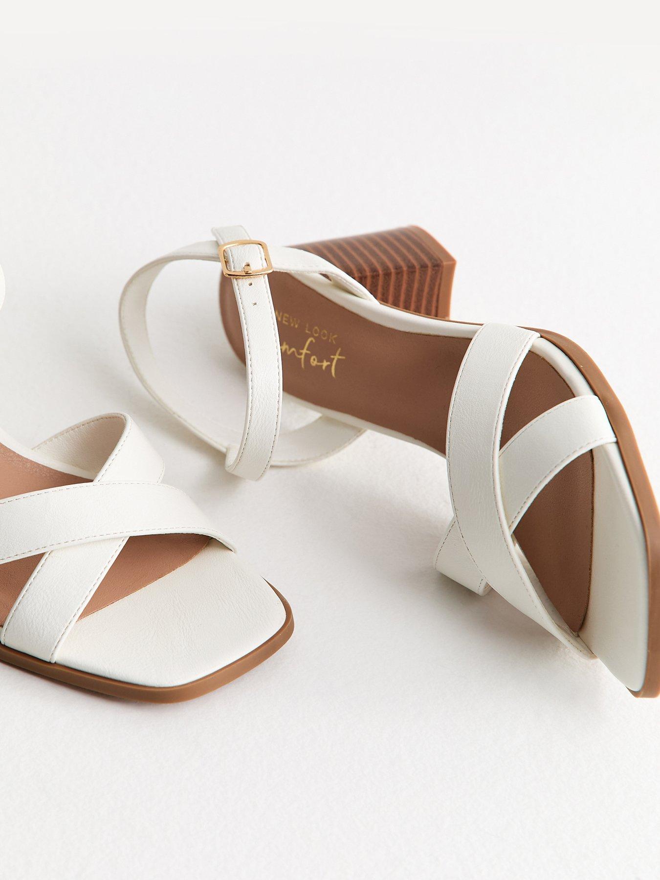 Image 5 of 5 of New Look Faux Leather Block Heel Sandals - White