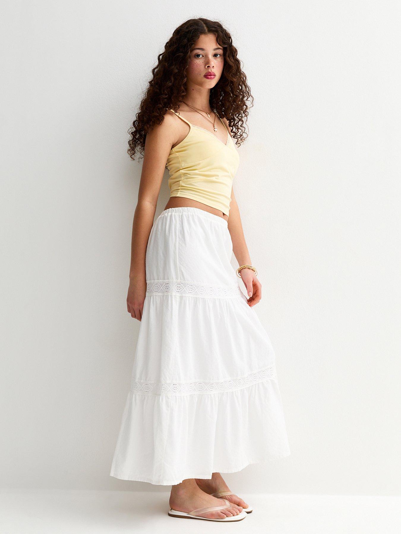 New Look 915 Girls Lace Insert Maxi Skirt - White