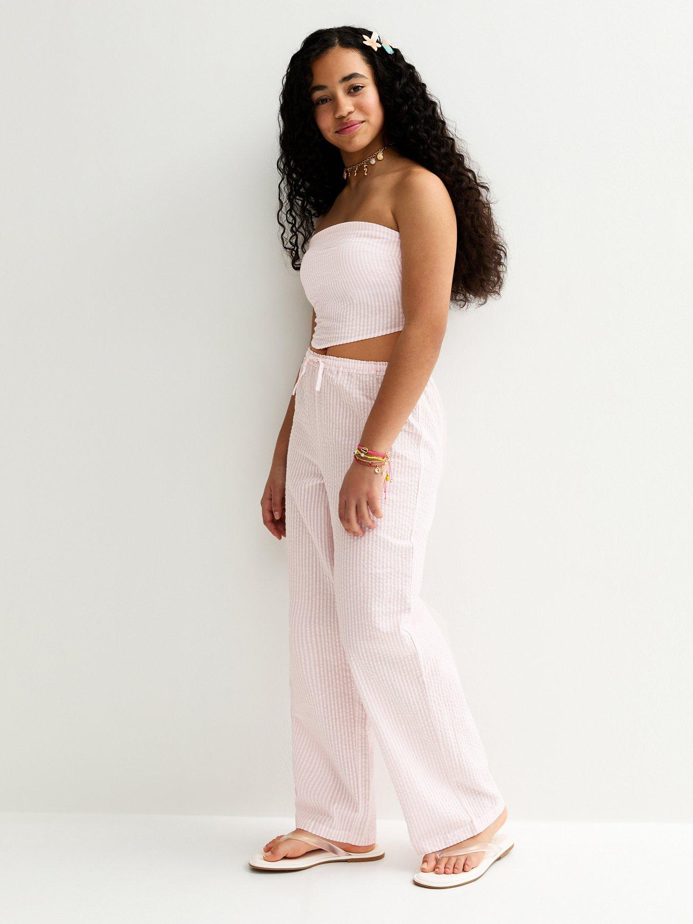 Image 3 of 5 of New Look 915 Girls Stripe Seersucker Trousers - Pink