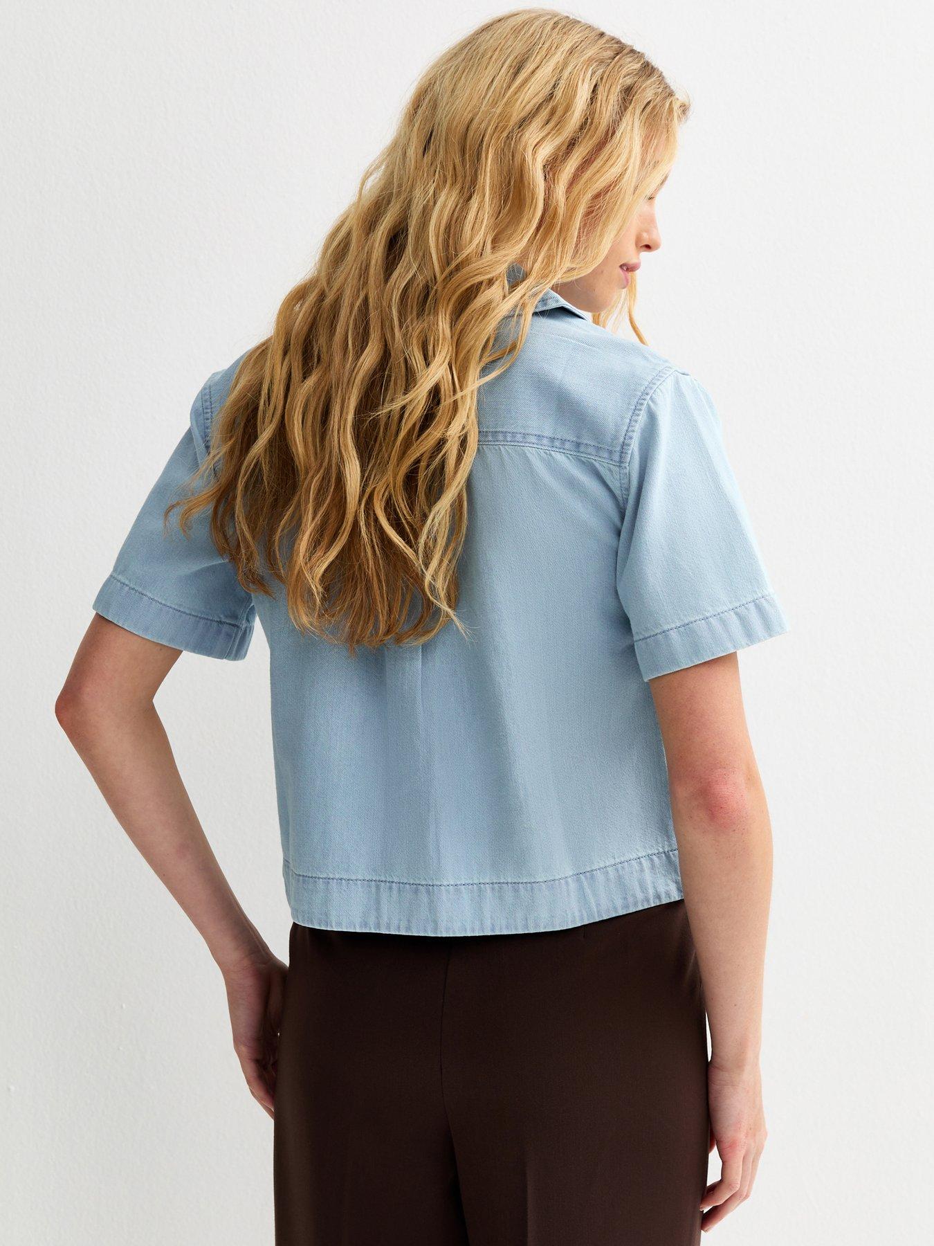 Image 2 of 6 of New Look Light Blue Short Sleeve Boxy Shirt