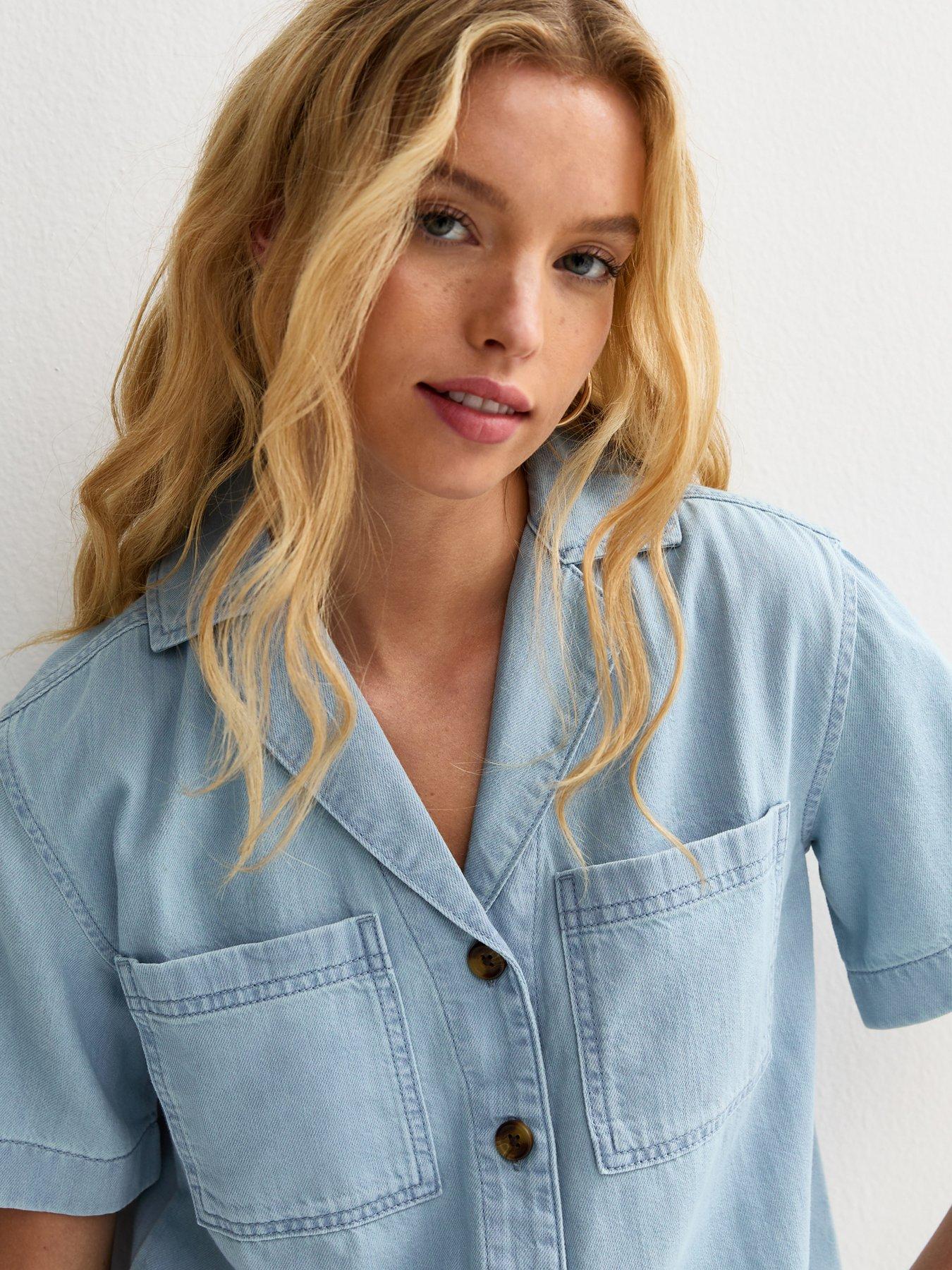 Image 5 of 6 of New Look Light Blue Short Sleeve Boxy Shirt