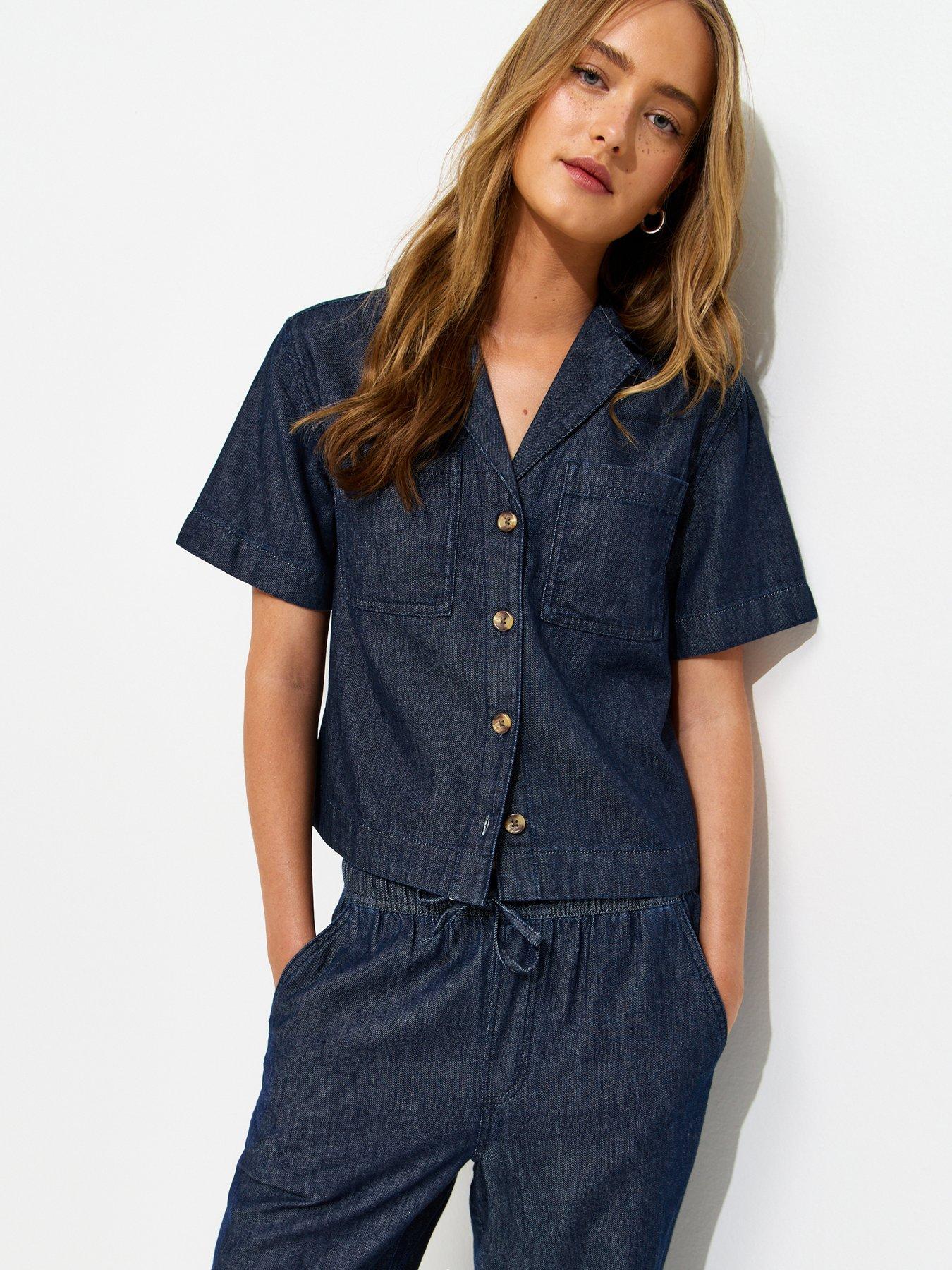 Image 1 of 4 of New Look Navy Short Sleeve Boxy Shirt
