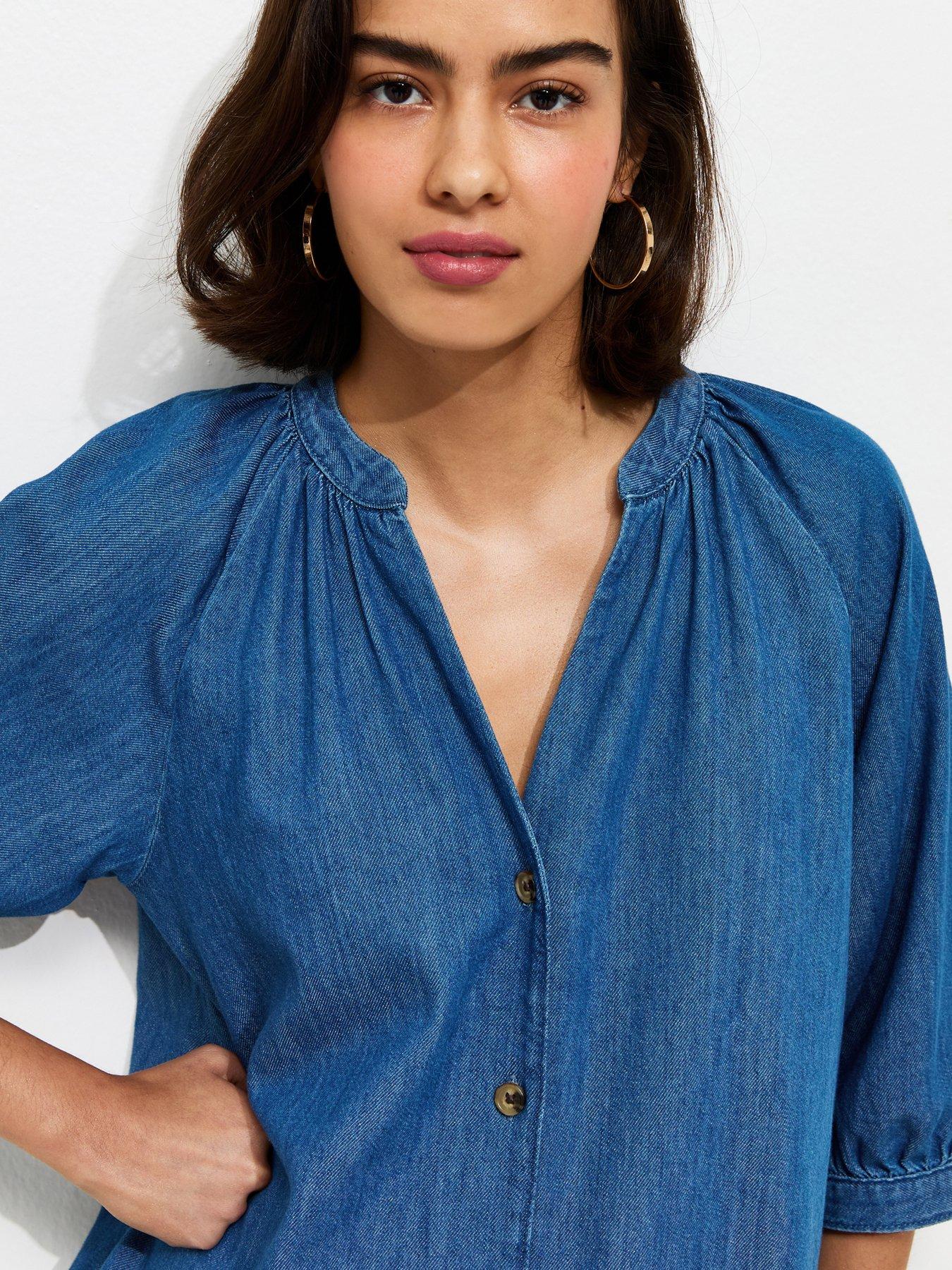 new-look-denim-cropped-sleeve-shirt-blueoutfit