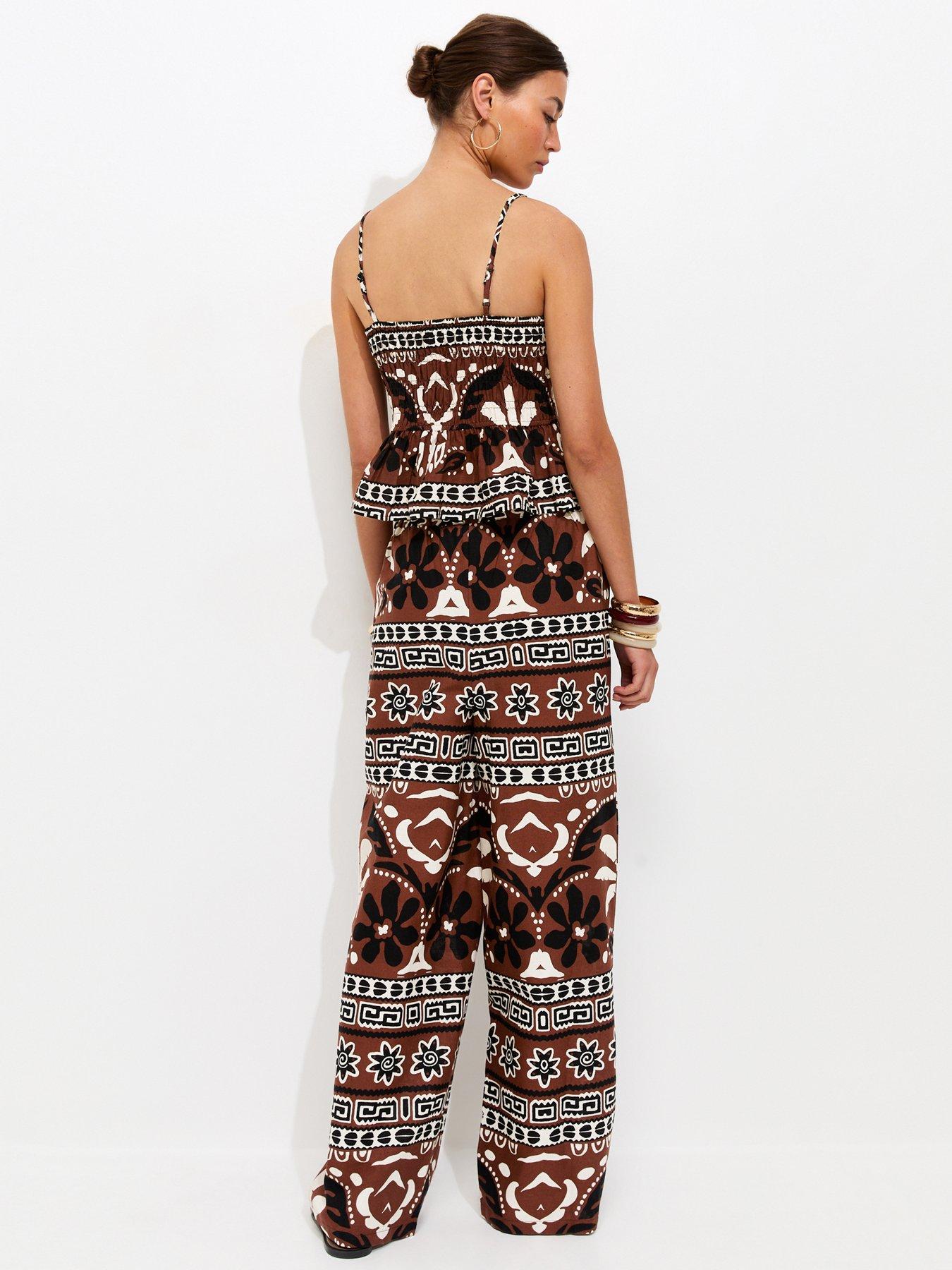 Image 2 of 6 of New Look Brown Palm Tree Print Wide Leg Trousers