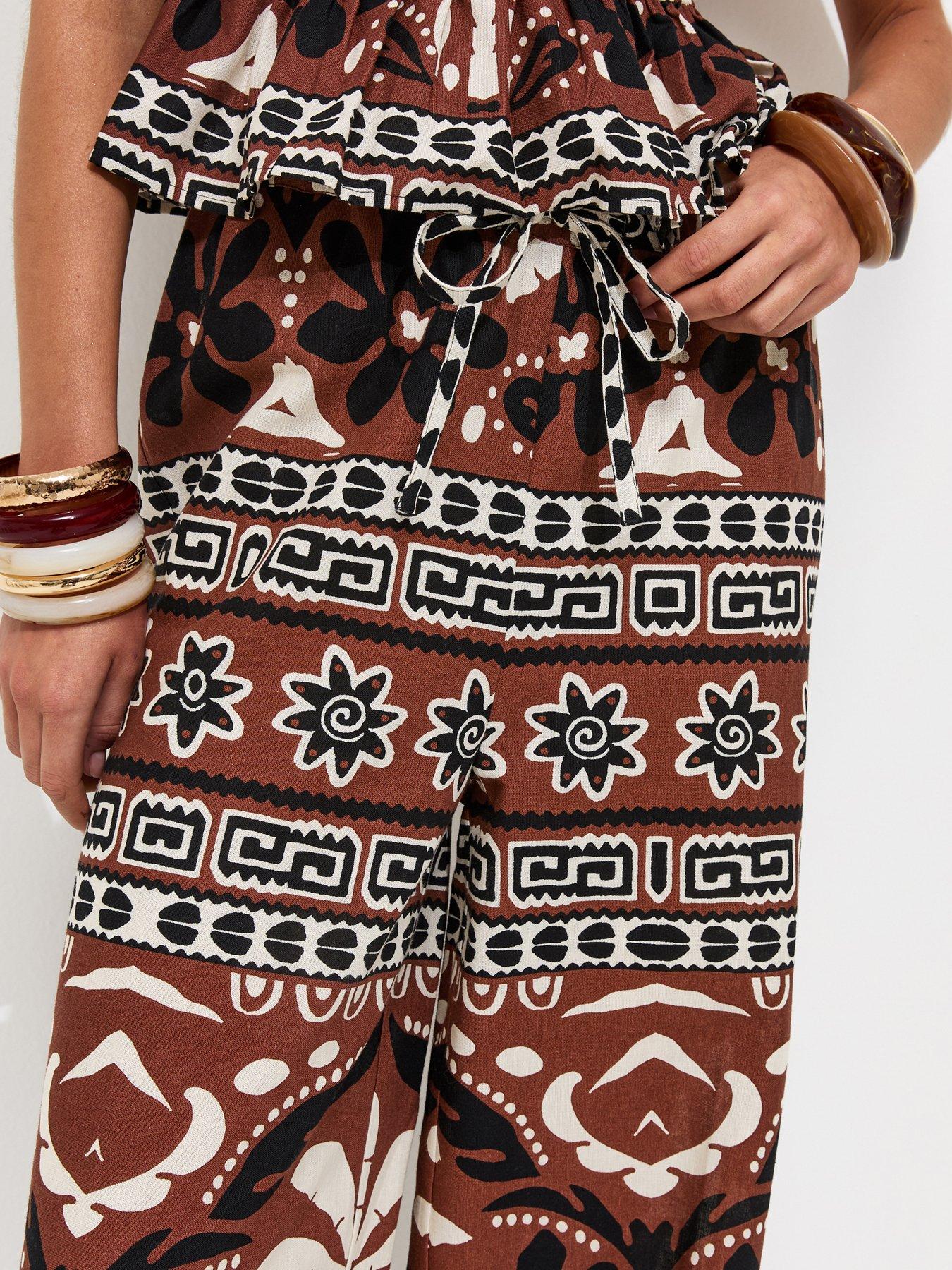 Image 5 of 6 of New Look Brown Palm Tree Print Wide Leg Trousers