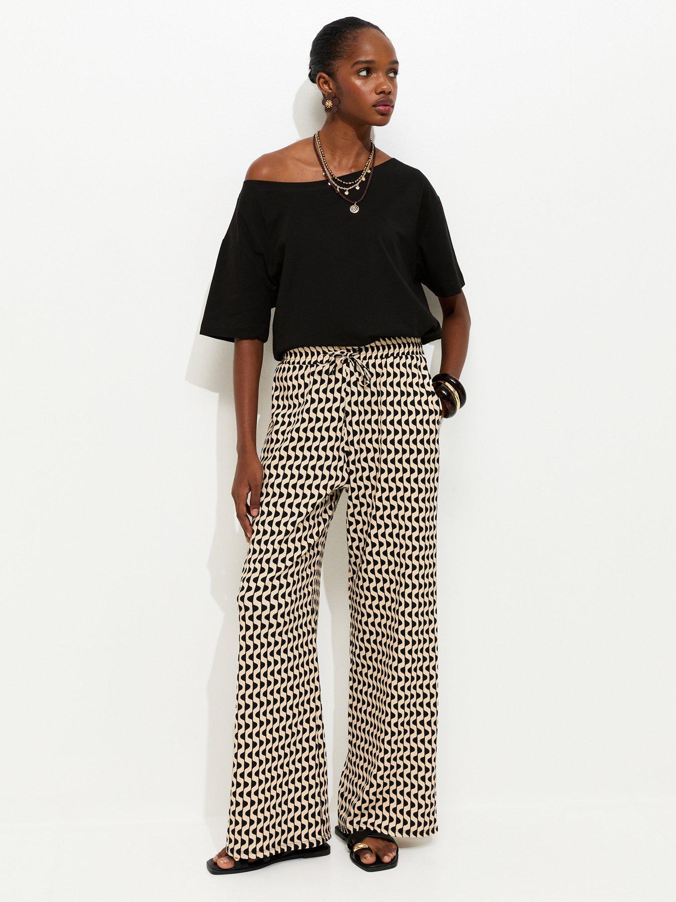 New Look Geometric Crinkle Wide Leg Trousers - Black
