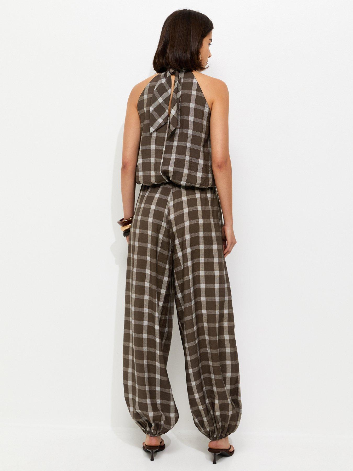 Image 2 of 6 of New Look Check Cuffed Leg Trousers - Brown