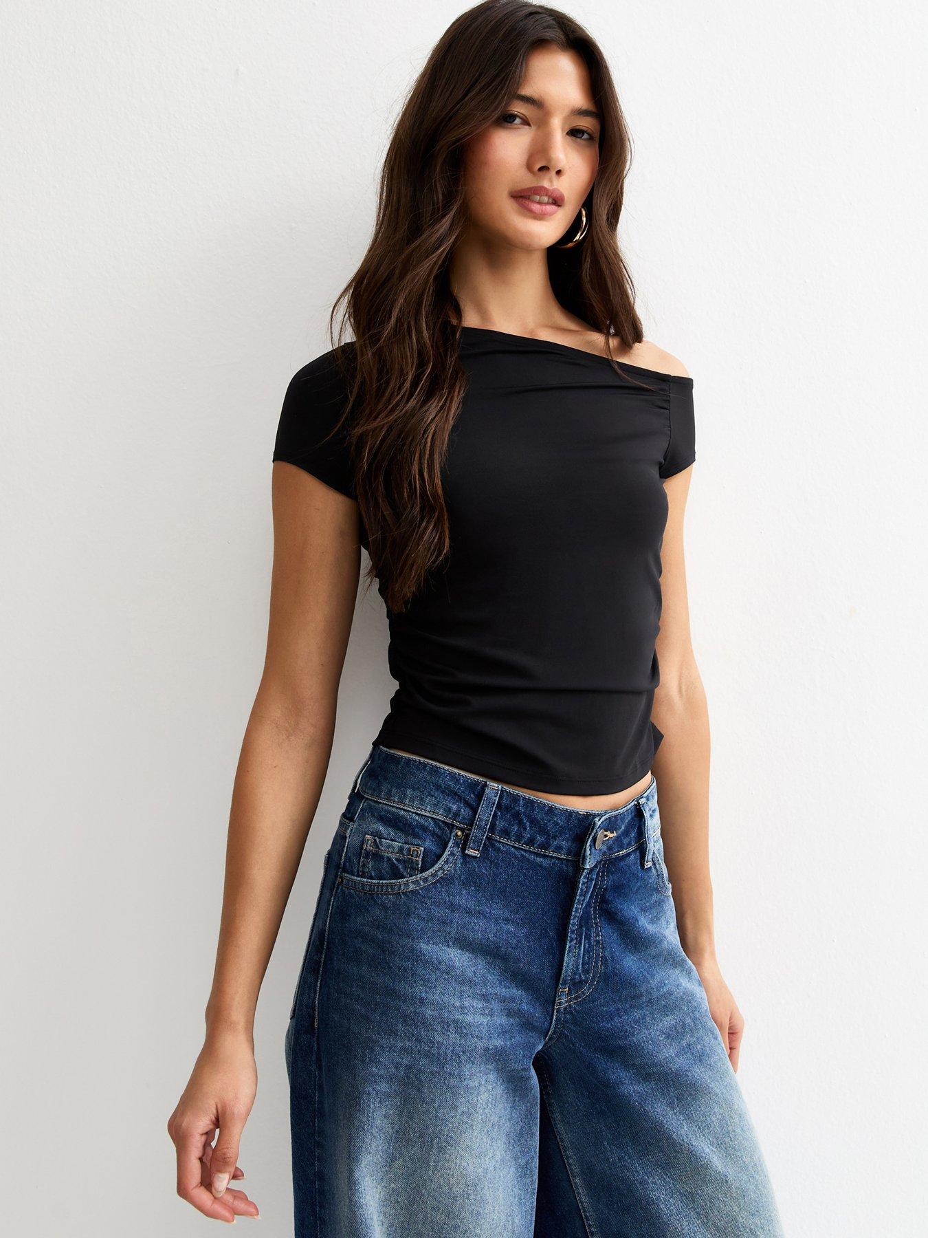 New Look Black Off Shoulder Gathered Side Top