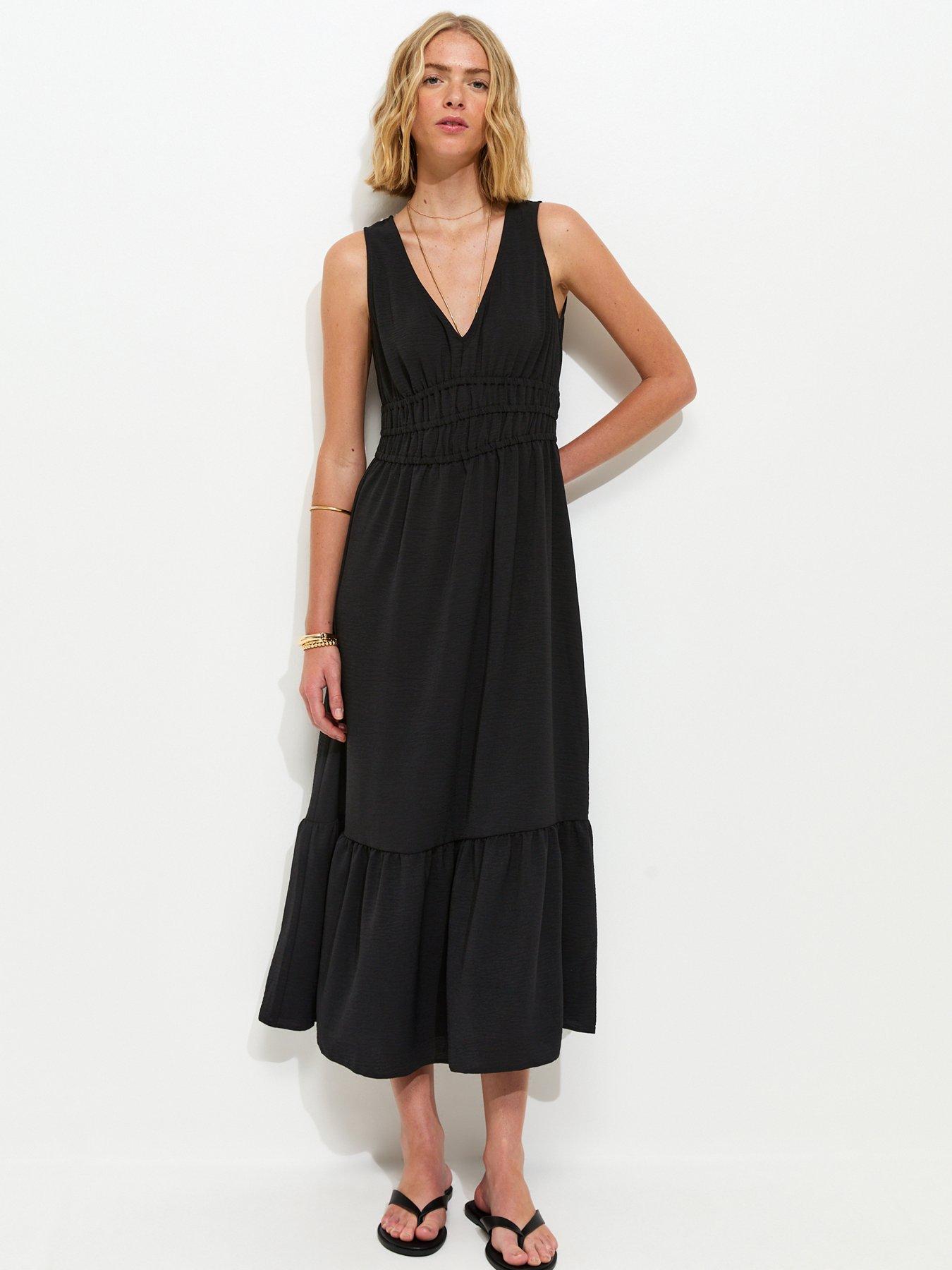 New Look Ruched Waist V-neck Midi Dress - Black