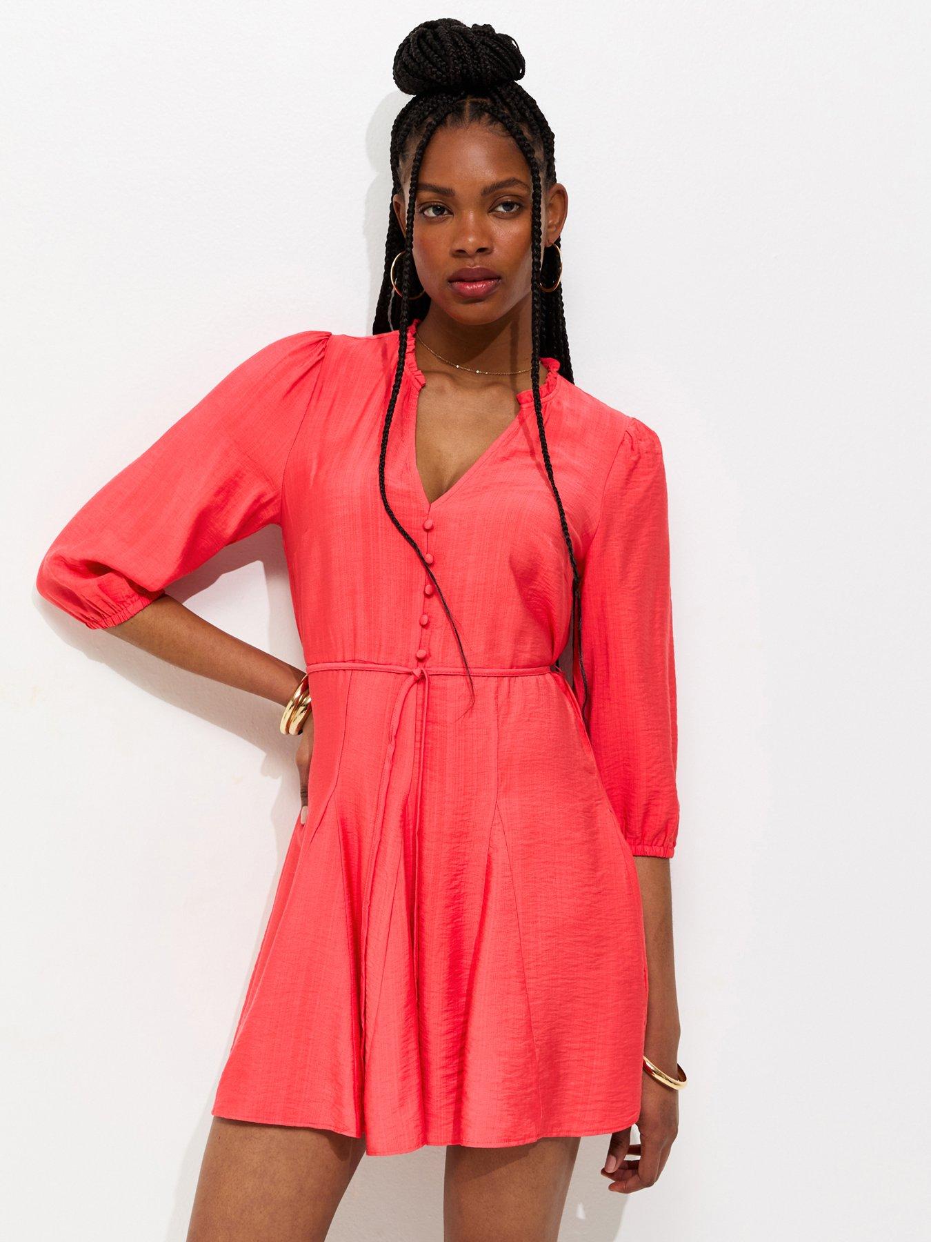New Look Godet Skirt Belted Mini Shirt Dress - Orange