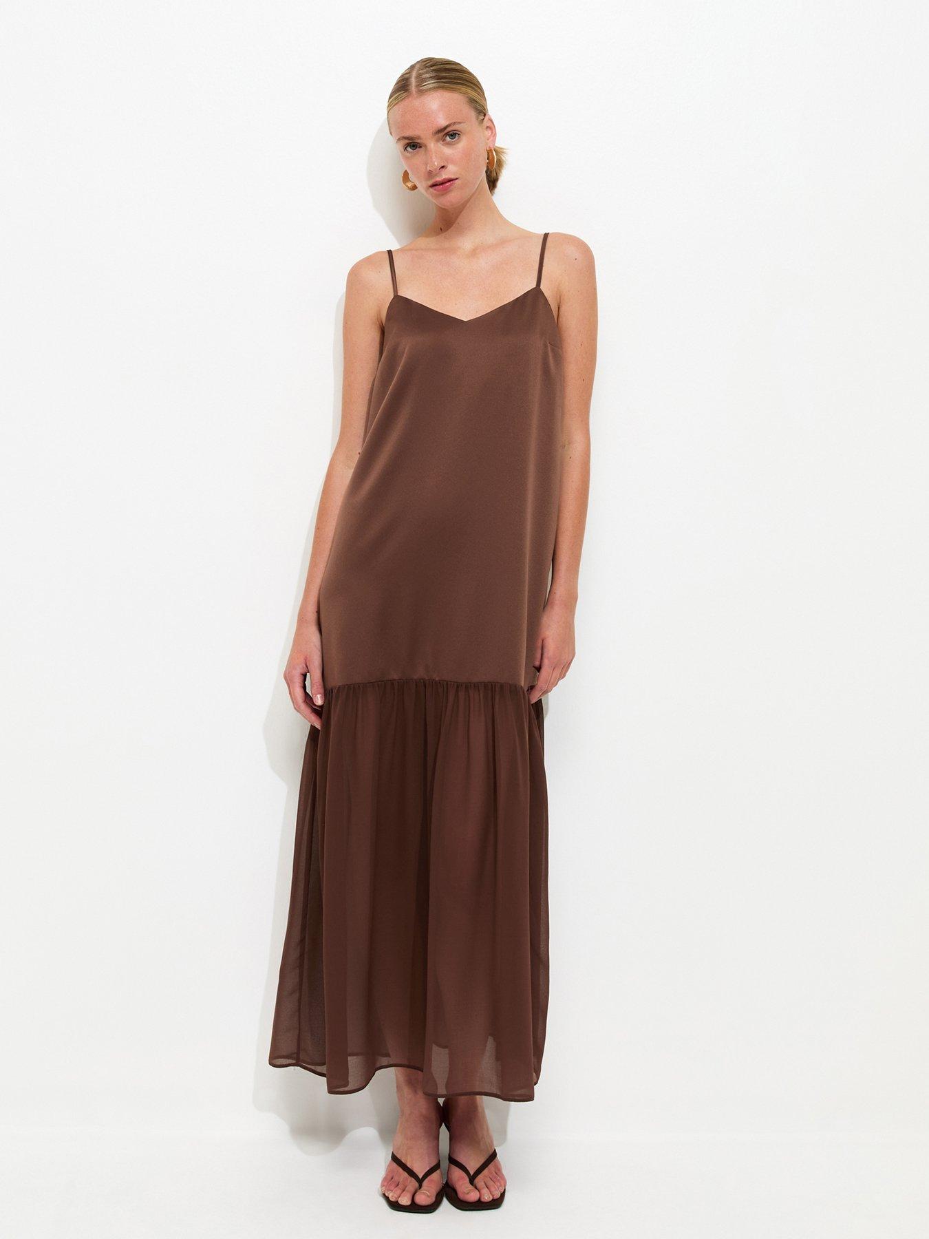 New Look Satin And Chiffon Maxi Dress - Dark Brown