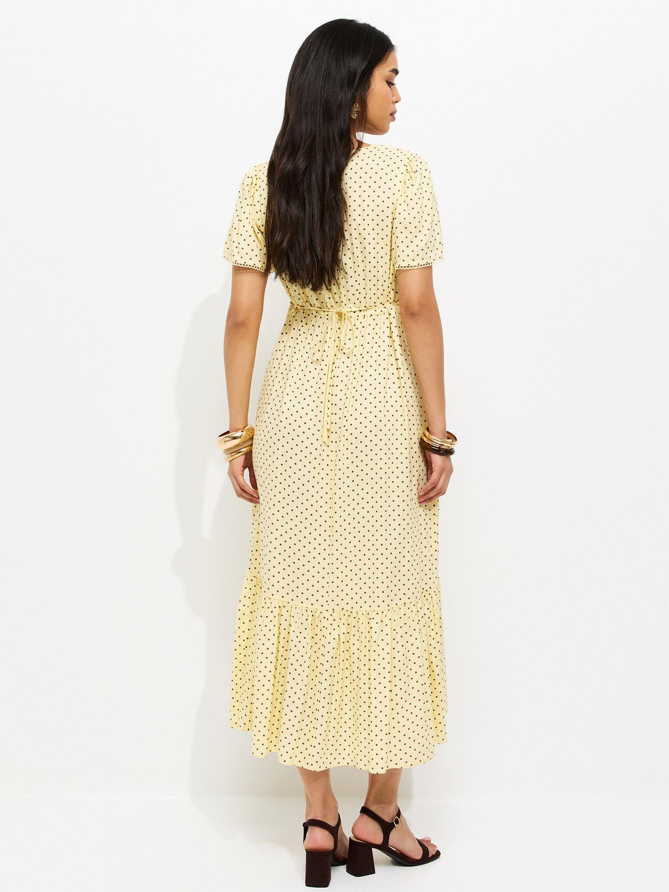 Image 2 of 5 of New Look Light Yellow Button Through Tea Midi Dress