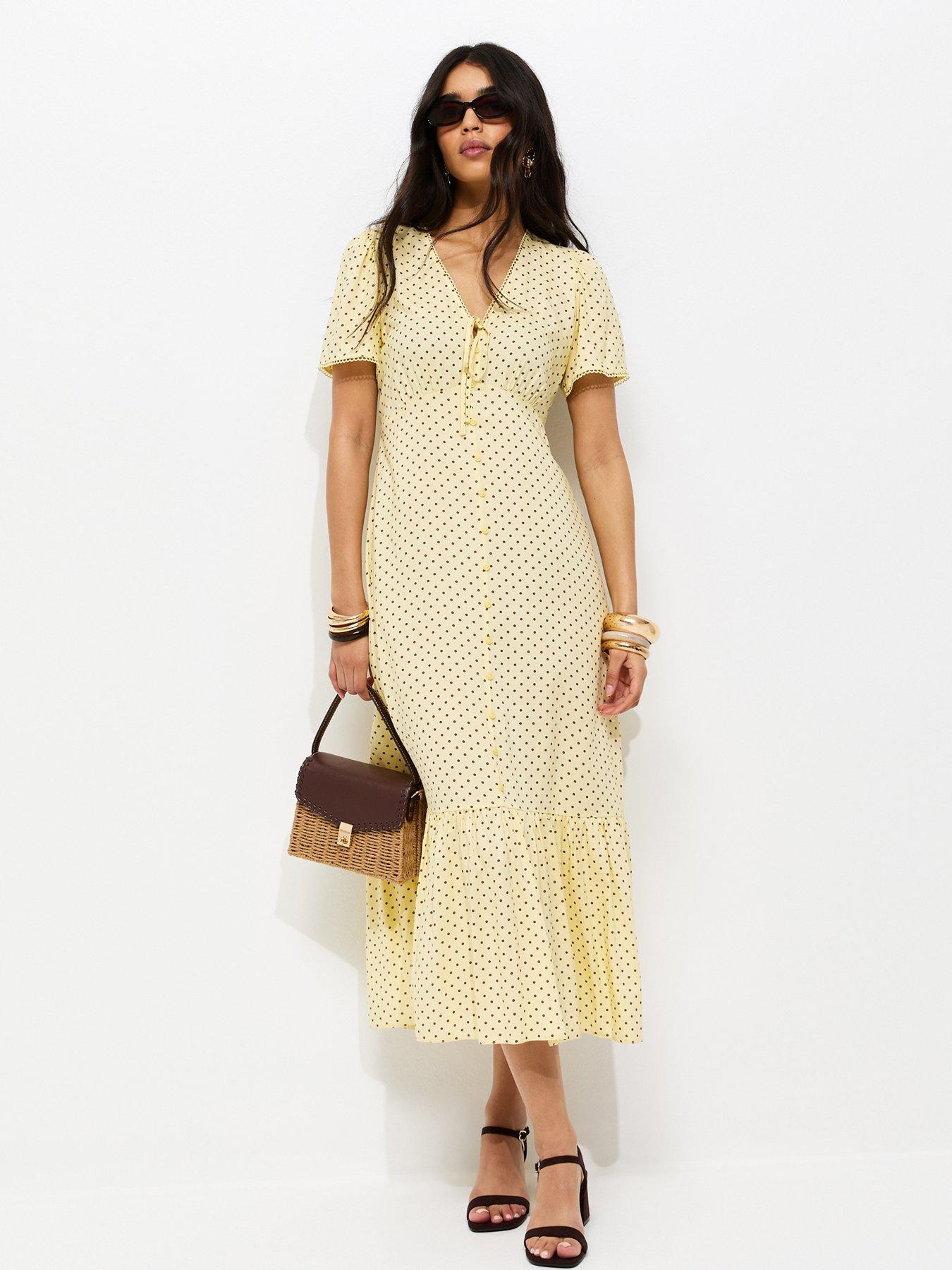 Image 3 of 5 of New Look Light Yellow Button Through Tea Midi Dress