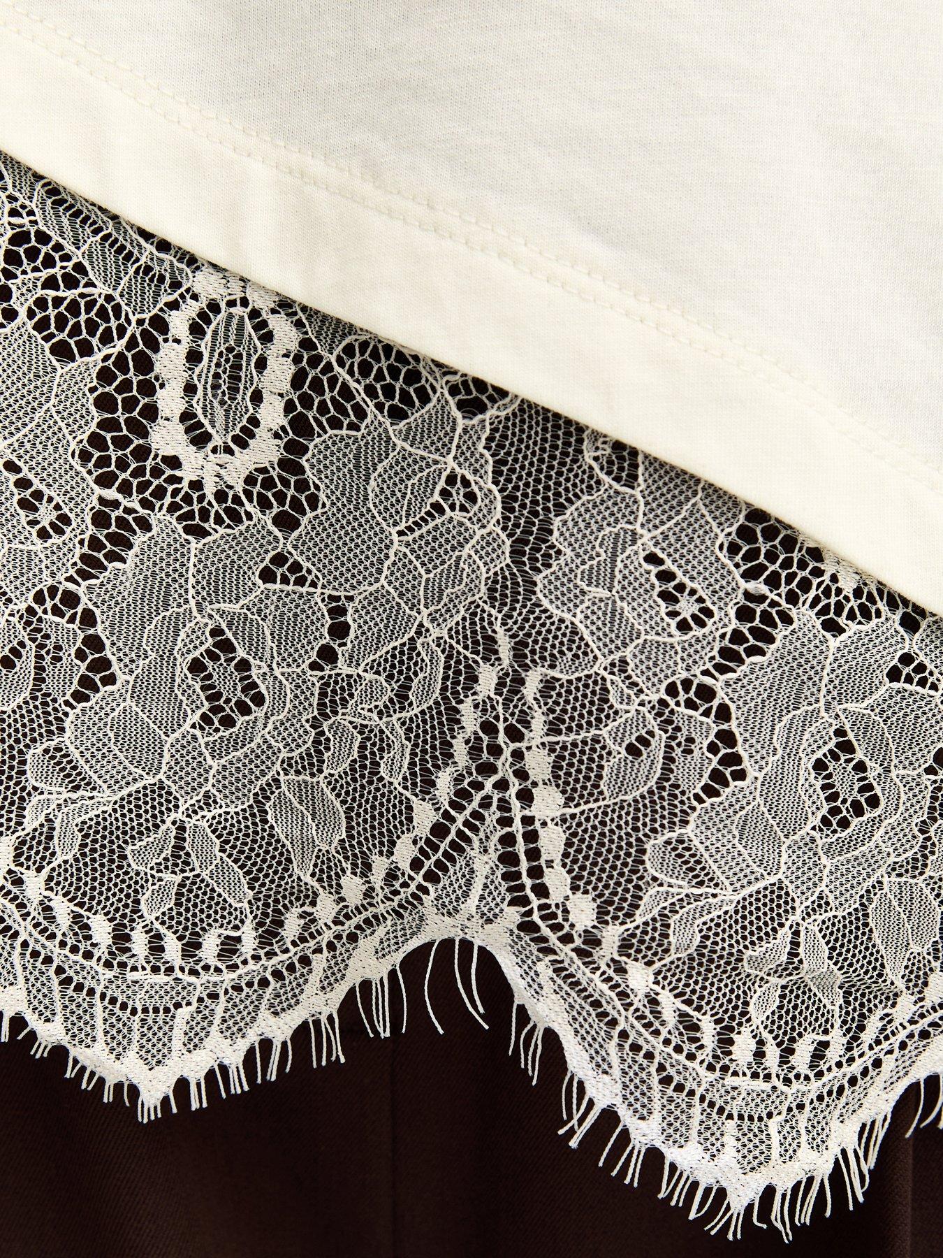 Image 5 of 5 of New Look Cotton Scalloped Lace T-Shirt - Off White
