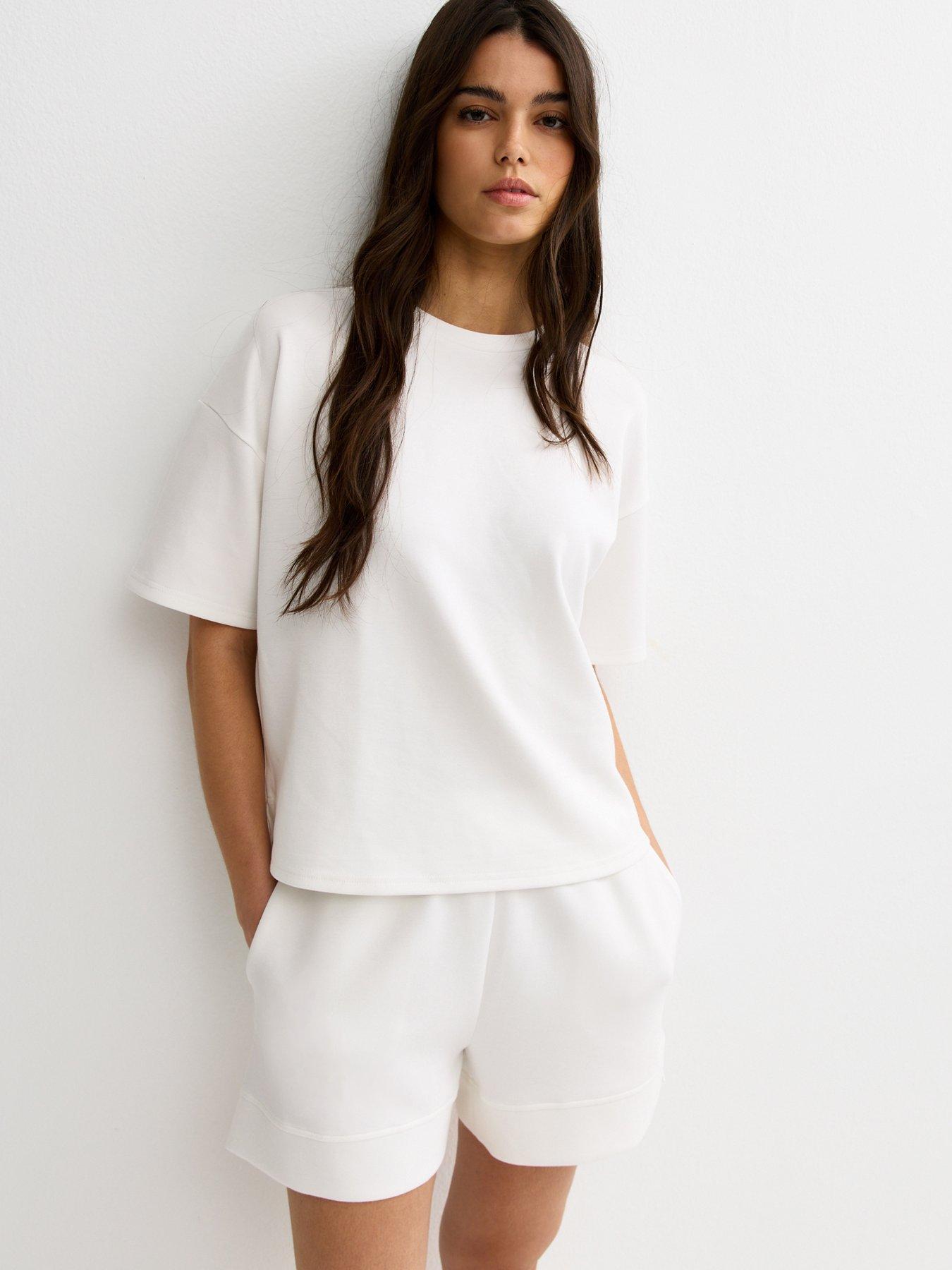 Image 1 of 5 of New Look Premium Sweatshirt T-Shirt - Cream