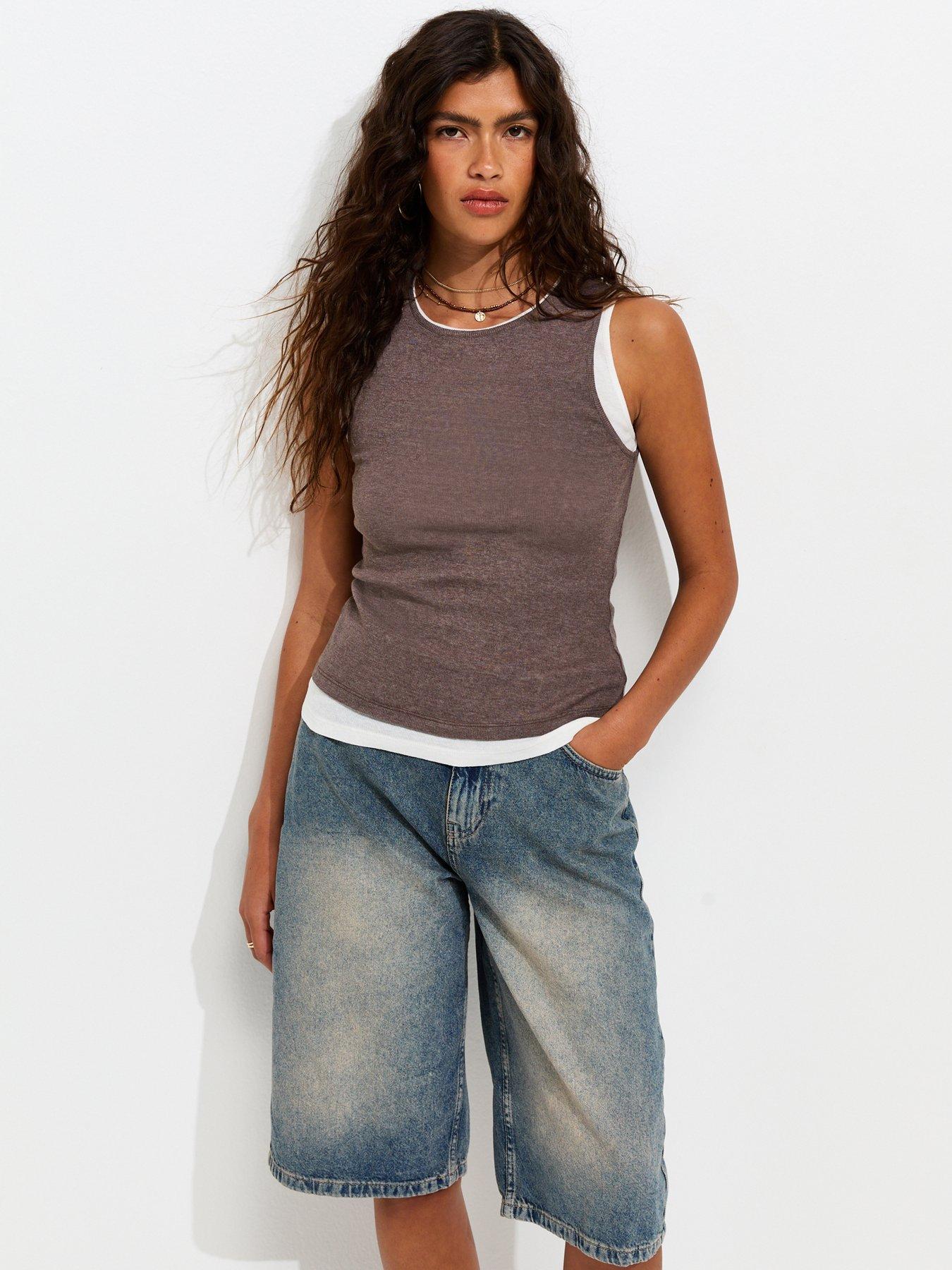 New Look 2 In 1 Tank Top - Dark Brown