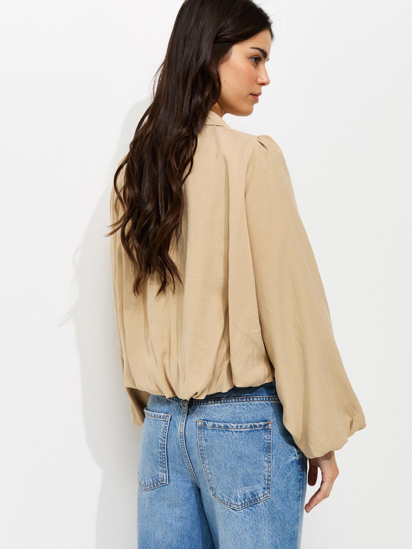 Image 2 of 6 of New Look Camel Gathered Sleeve Zip Front Jacket
