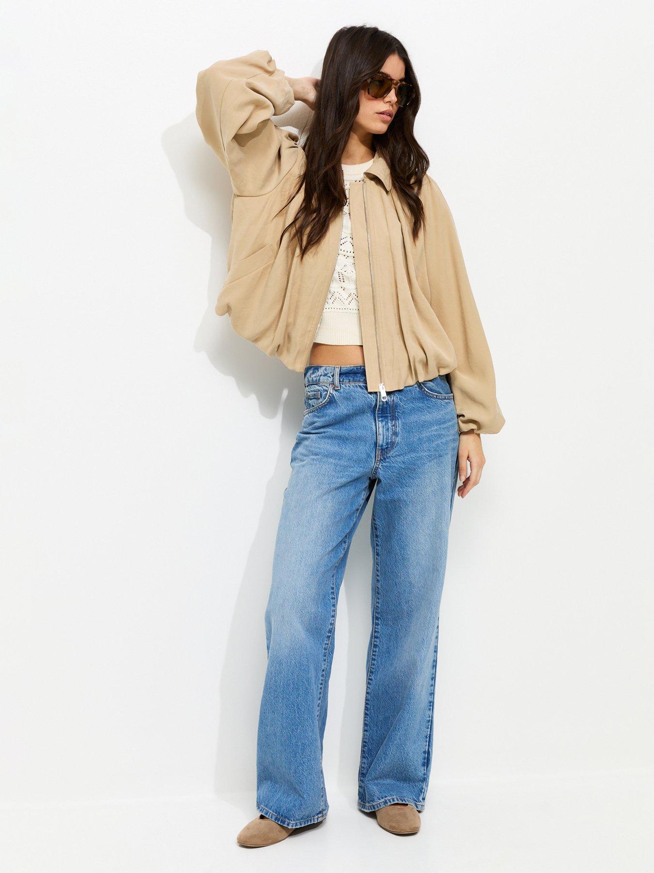 Image 3 of 6 of New Look Camel Gathered Sleeve Zip Front Jacket