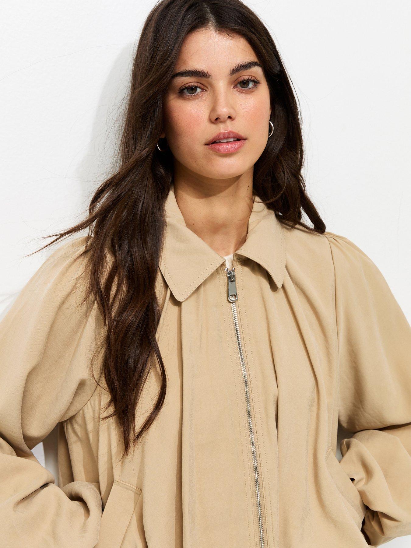 Image 5 of 6 of New Look Camel Gathered Sleeve Zip Front Jacket