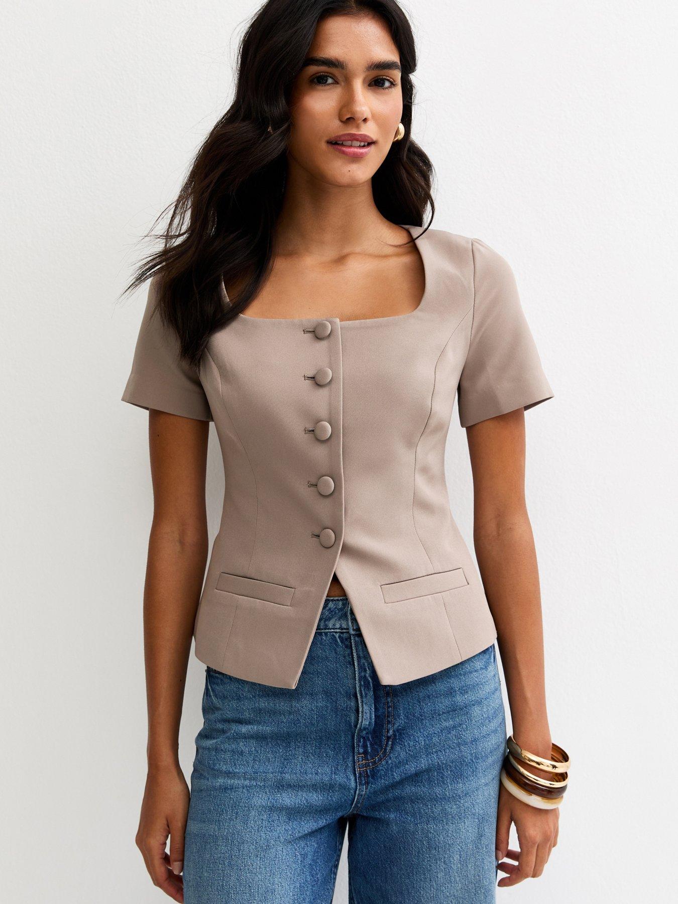 New Look Square Neck Short Sleeve Blazer - Mink