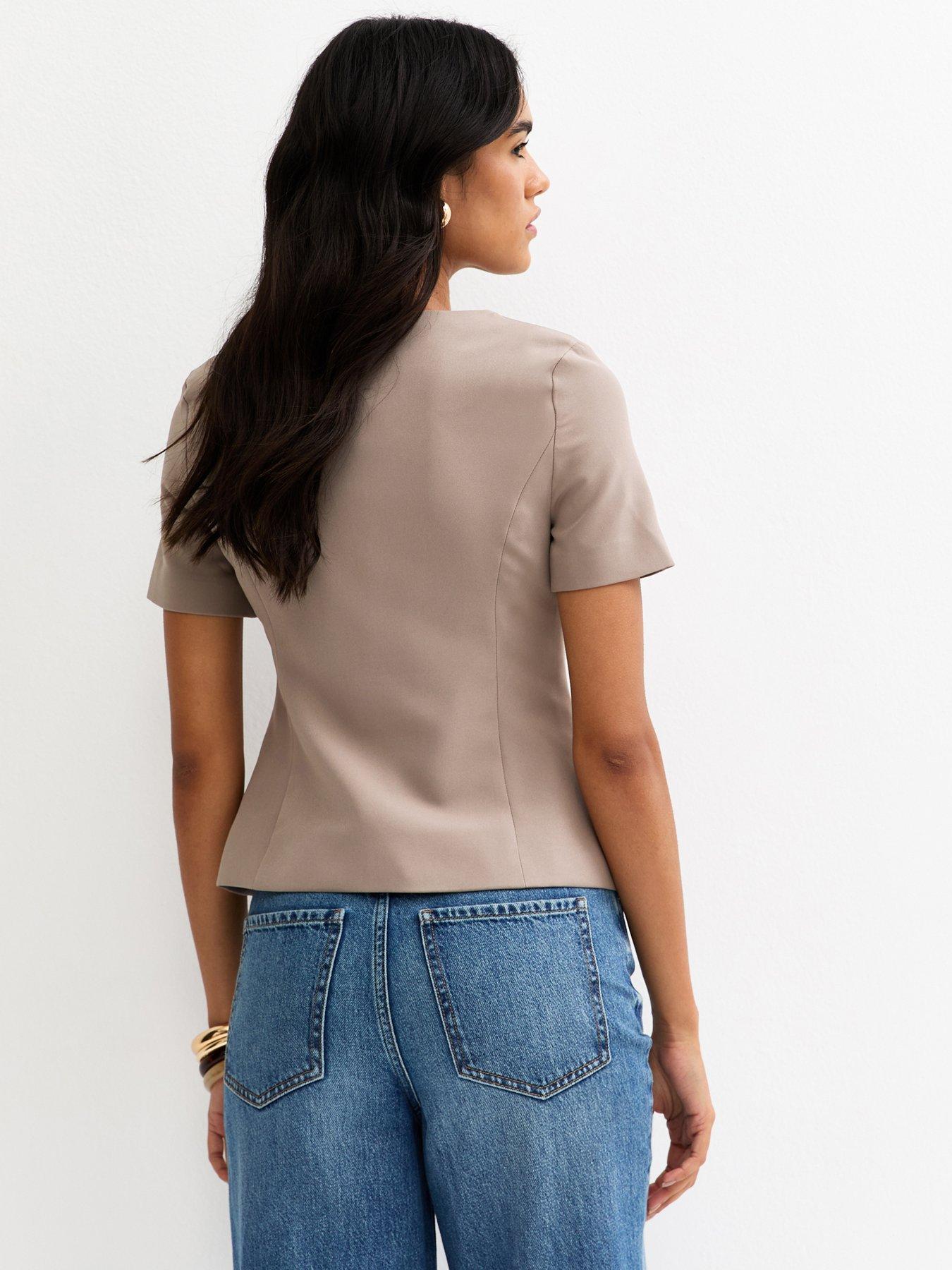 Image 2 of 5 of New Look Square Neck Short Sleeve Blazer - Mink