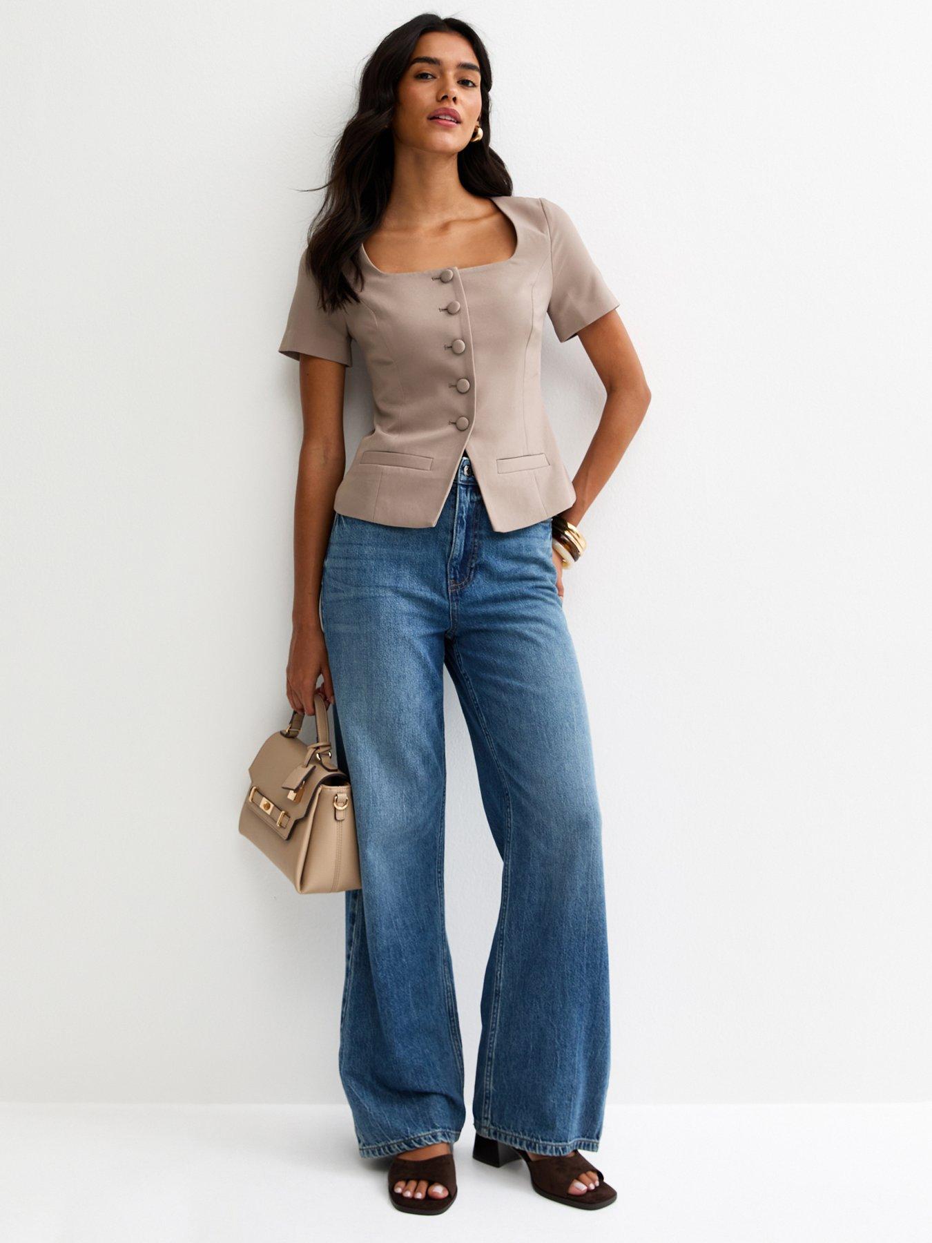 Image 3 of 5 of New Look Square Neck Short Sleeve Blazer - Mink
