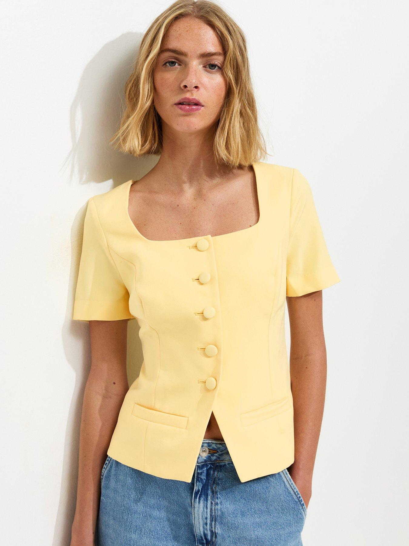 Image 1 of 5 of New Look Square Neck Short Sleeve Blazer - Light Yellow