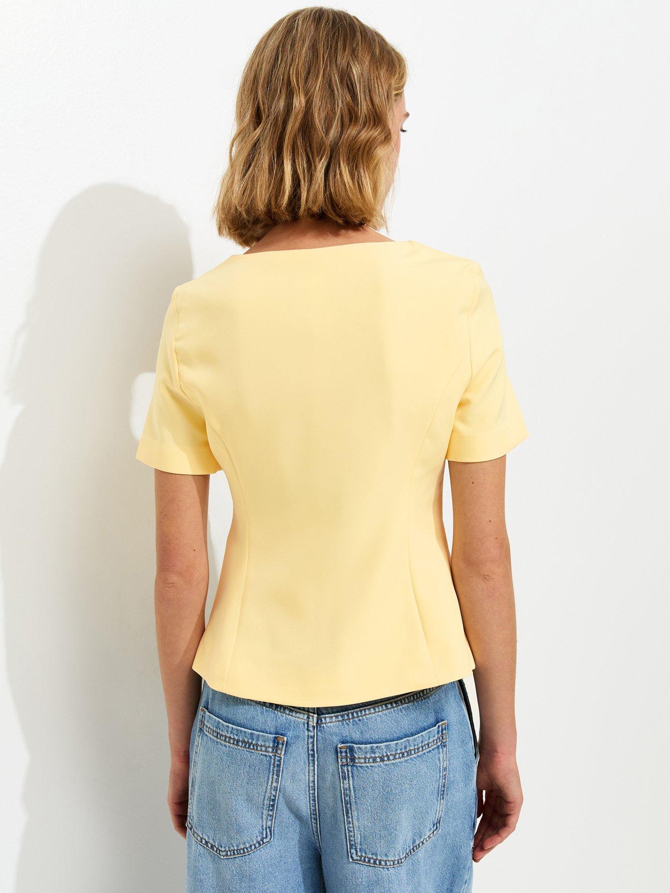 Image 2 of 5 of New Look Square Neck Short Sleeve Blazer - Light Yellow