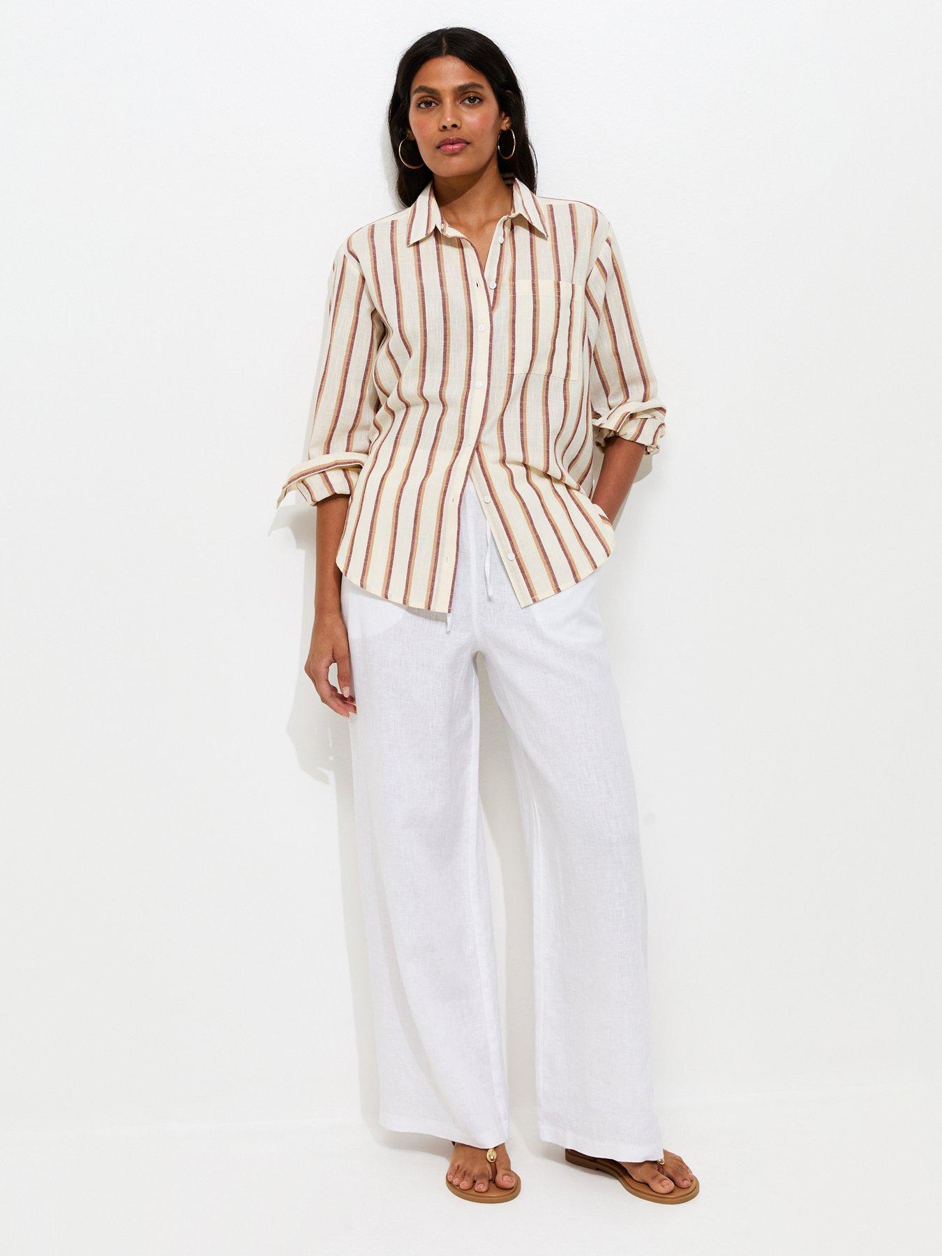 Image 1 of 5 of New Look Linen Wide Leg Trousers - White