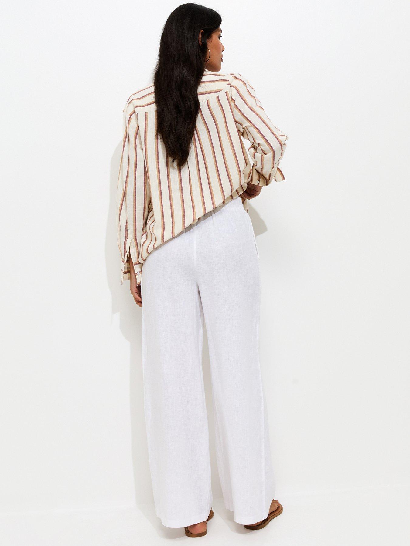 Image 2 of 5 of New Look Linen Wide Leg Trousers - White