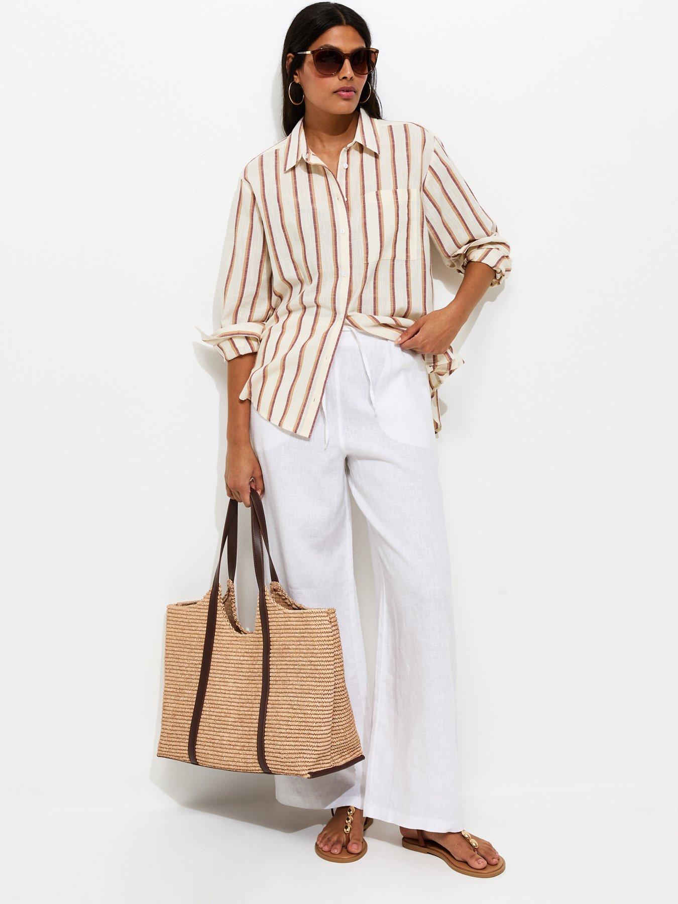Image 3 of 5 of New Look Linen Wide Leg Trousers - White