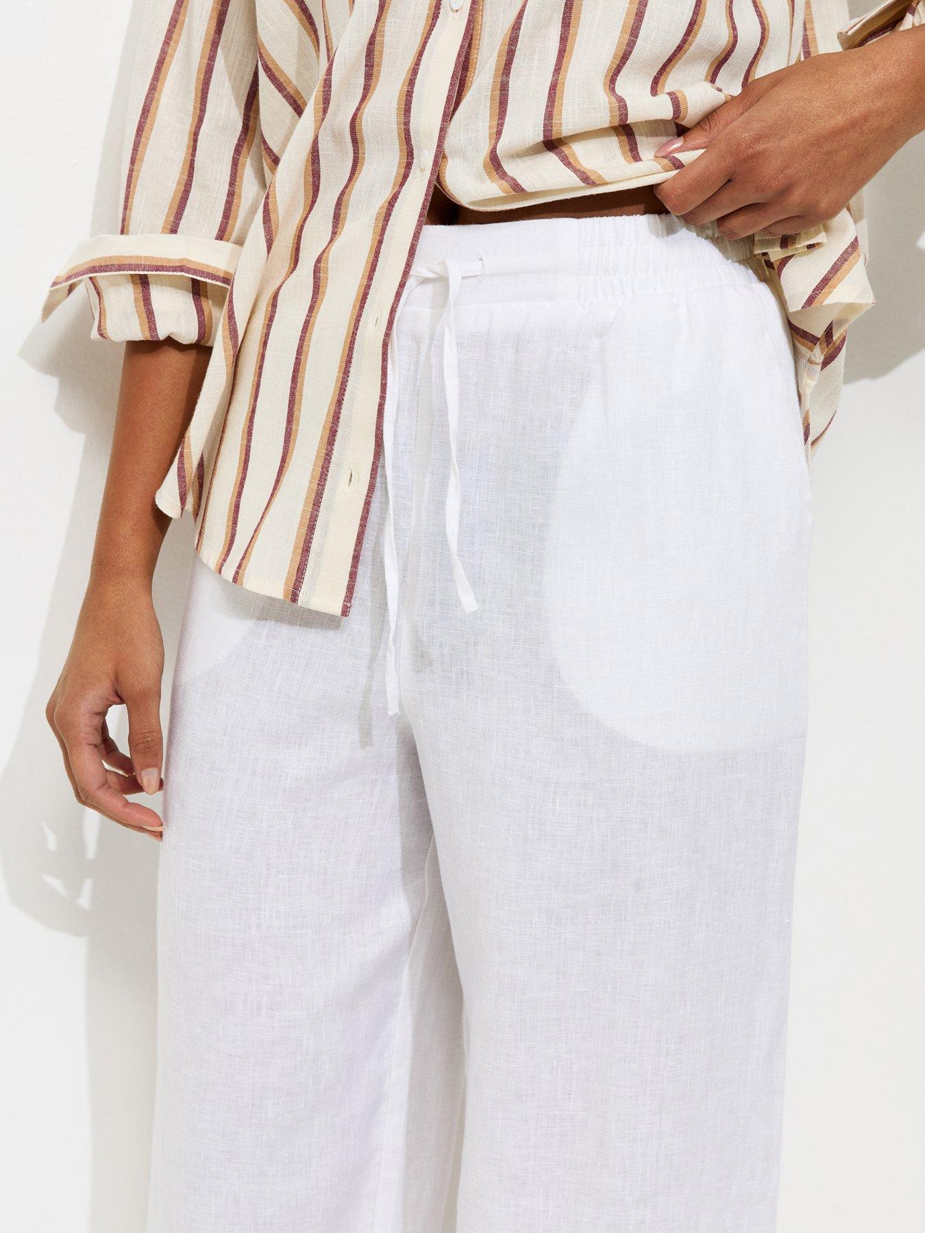 Image 4 of 5 of New Look Linen Wide Leg Trousers - White