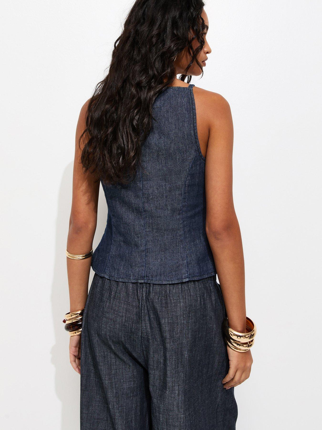 Image 2 of 6 of New Look Indigo Wash Square Neck Waistcoat - Blue